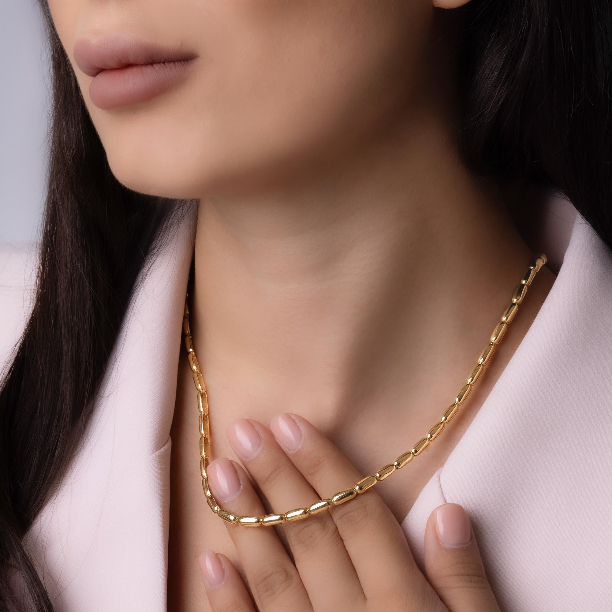 14K Solid Gold Tube Link Necklace – 4mm Thick Statement Chain