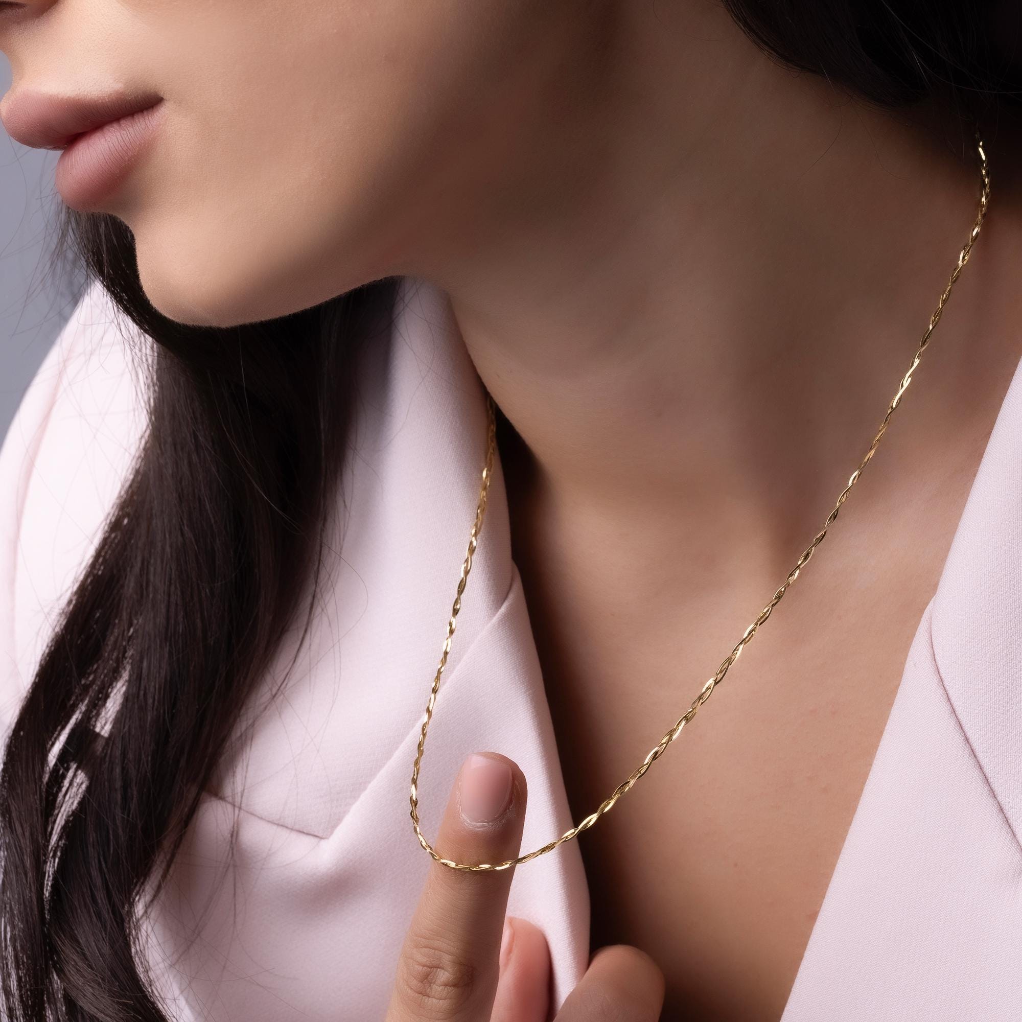 14K Solid Gold 2mm Chain Necklace – Thin Dainty Gold Necklace