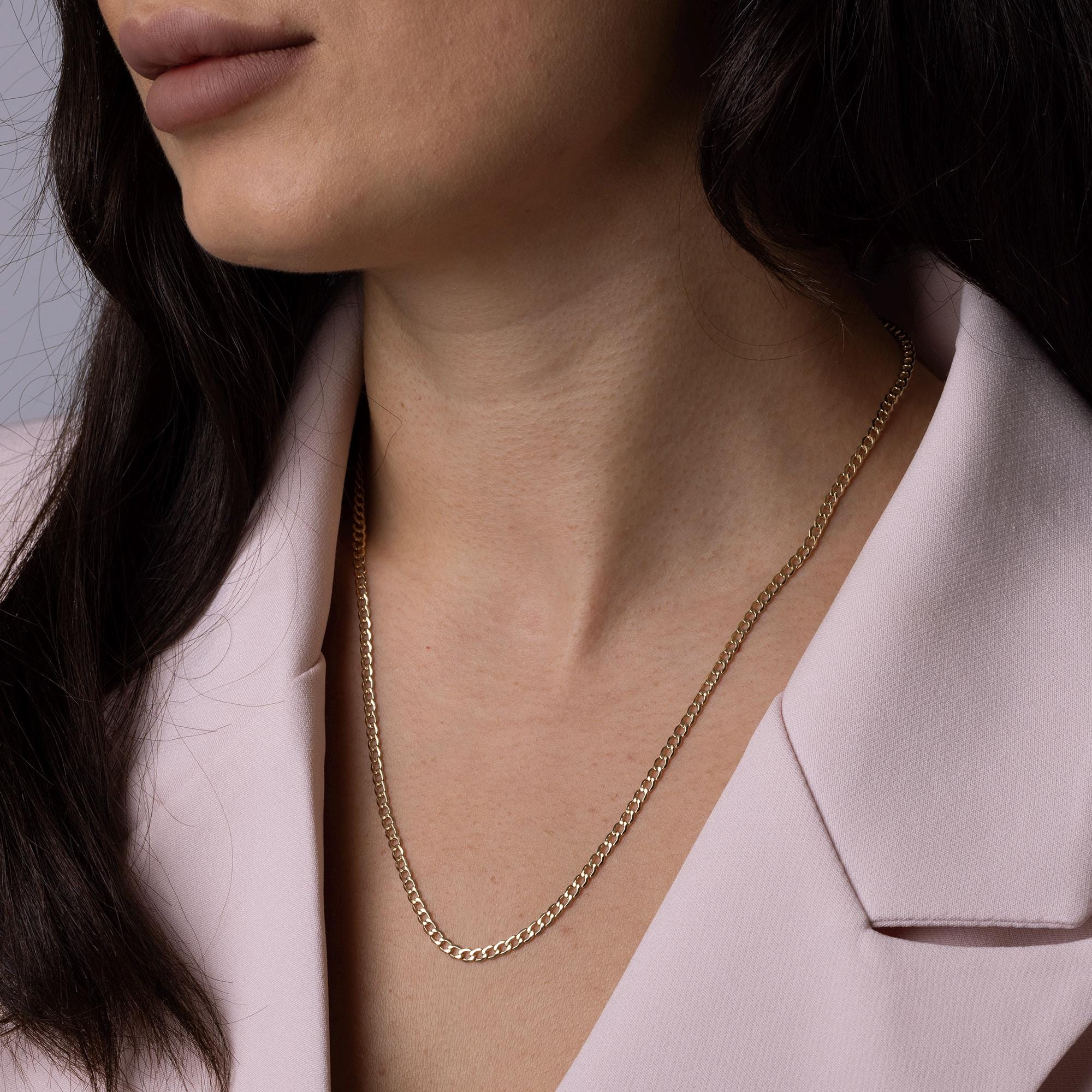 14K Solid Gold Curb Chain Necklace – 3mm Thick Real Gold Jewelry for Women