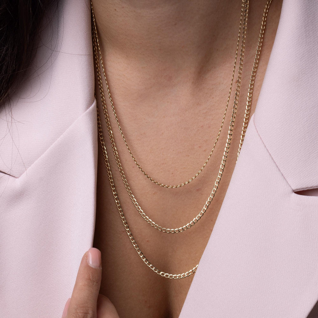 14K Solid Gold Curb Chain Necklace – 3mm Thick Real Gold Jewelry for Women