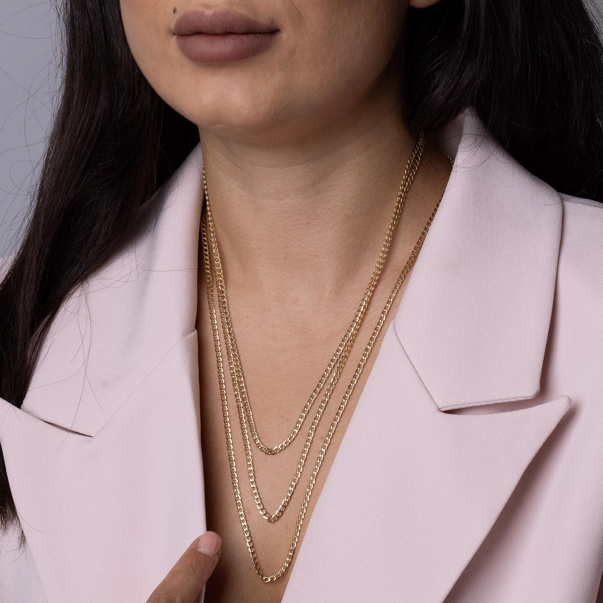 14K Solid Gold Curb Chain Necklace – 3mm Thick Real Gold Jewelry for Women