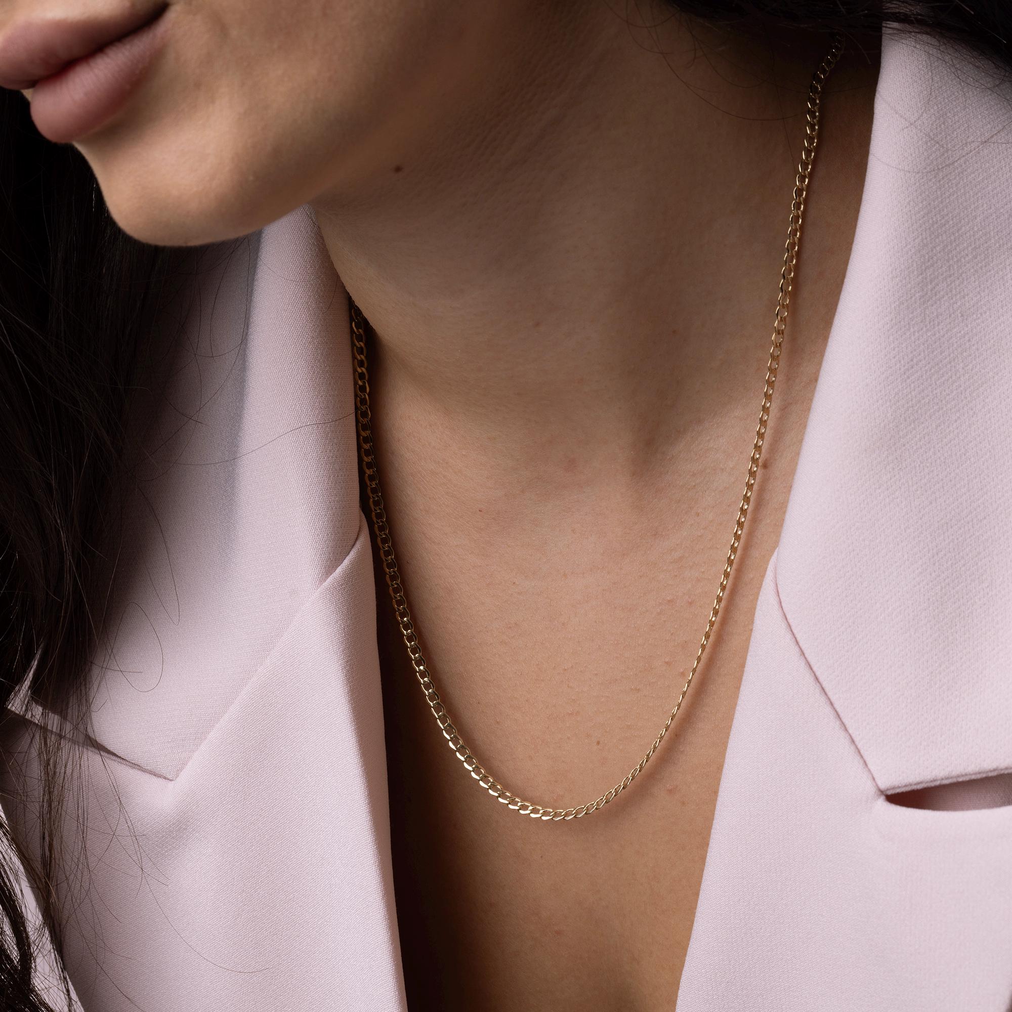 14K Solid Gold Curb Chain Necklace – 3mm Thick Real Gold Jewelry for Women