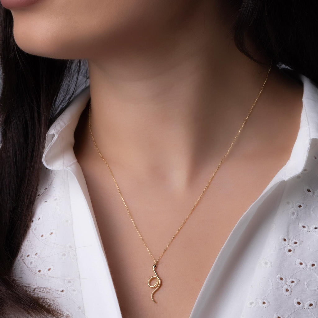 14K Solid Gold Snake Necklace - Gold Serpent Pendant