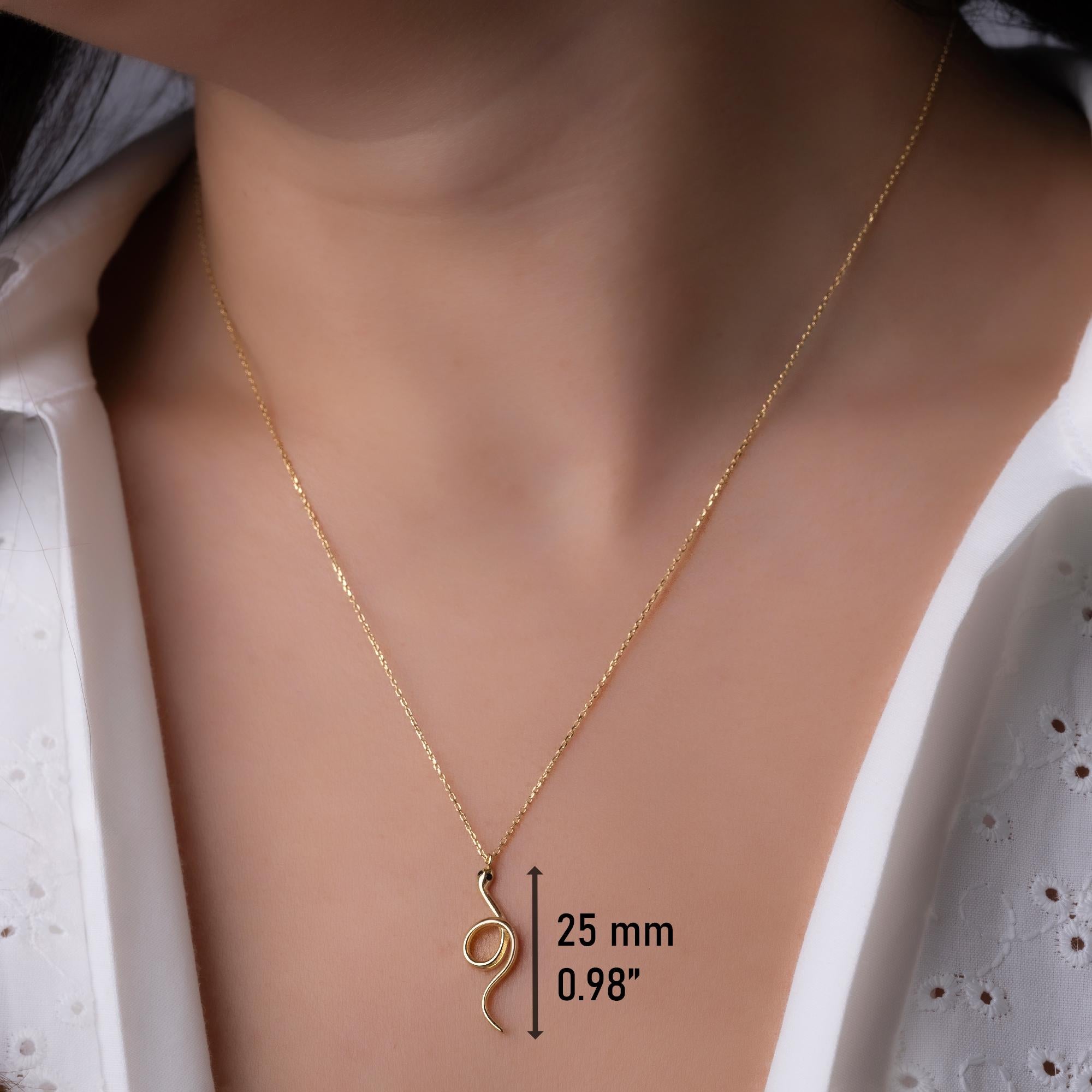 14K Solid Gold Snake Necklace - Gold Serpent Pendant