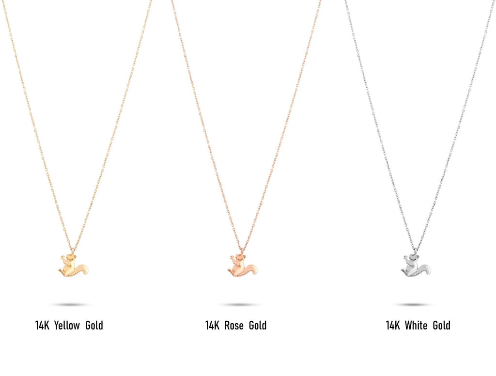 14K Solid Gold Squirrel Necklace – 12mm Animal Pendant