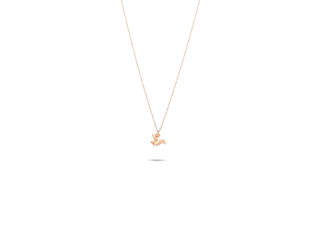 14K Solid Gold Squirrel Necklace – 12mm Animal Pendant