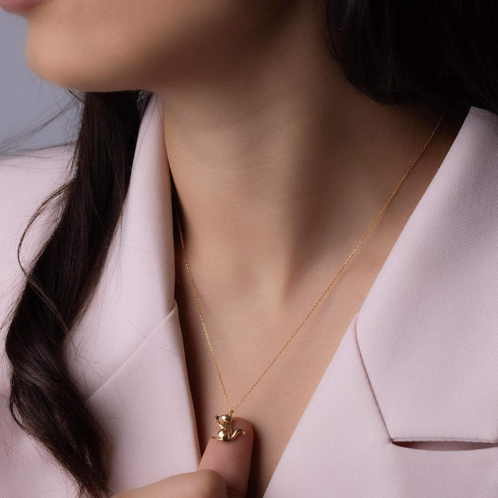 14K Solid Gold Squirrel Necklace – 12mm Animal Pendant