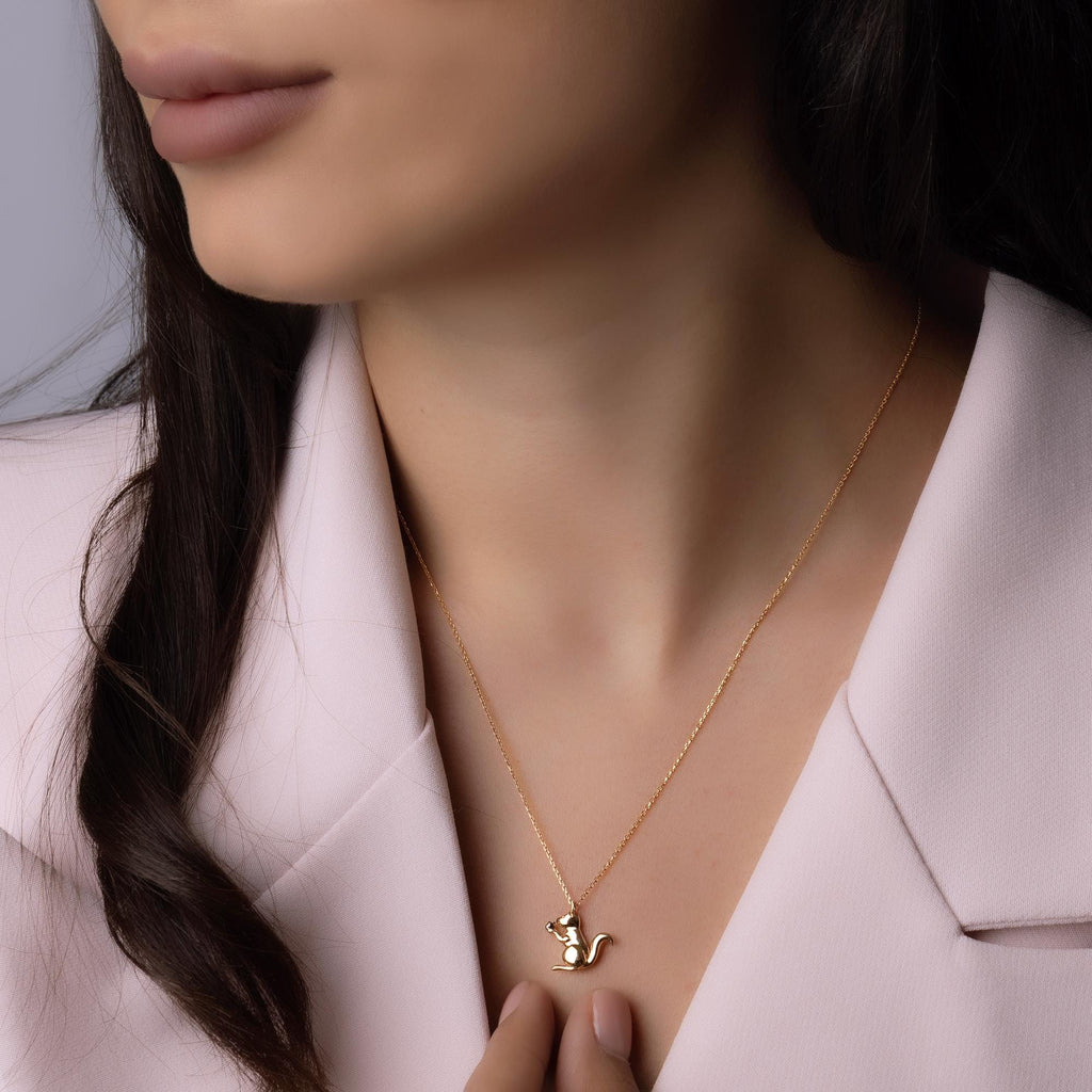 14K Solid Gold Squirrel Necklace – 12mm Animal Pendant