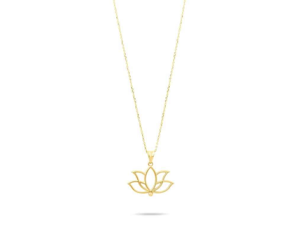 14K Solid Gold Lotus Necklace - Minimalist Yoga Pendant - Real Gold Flower Jewelry