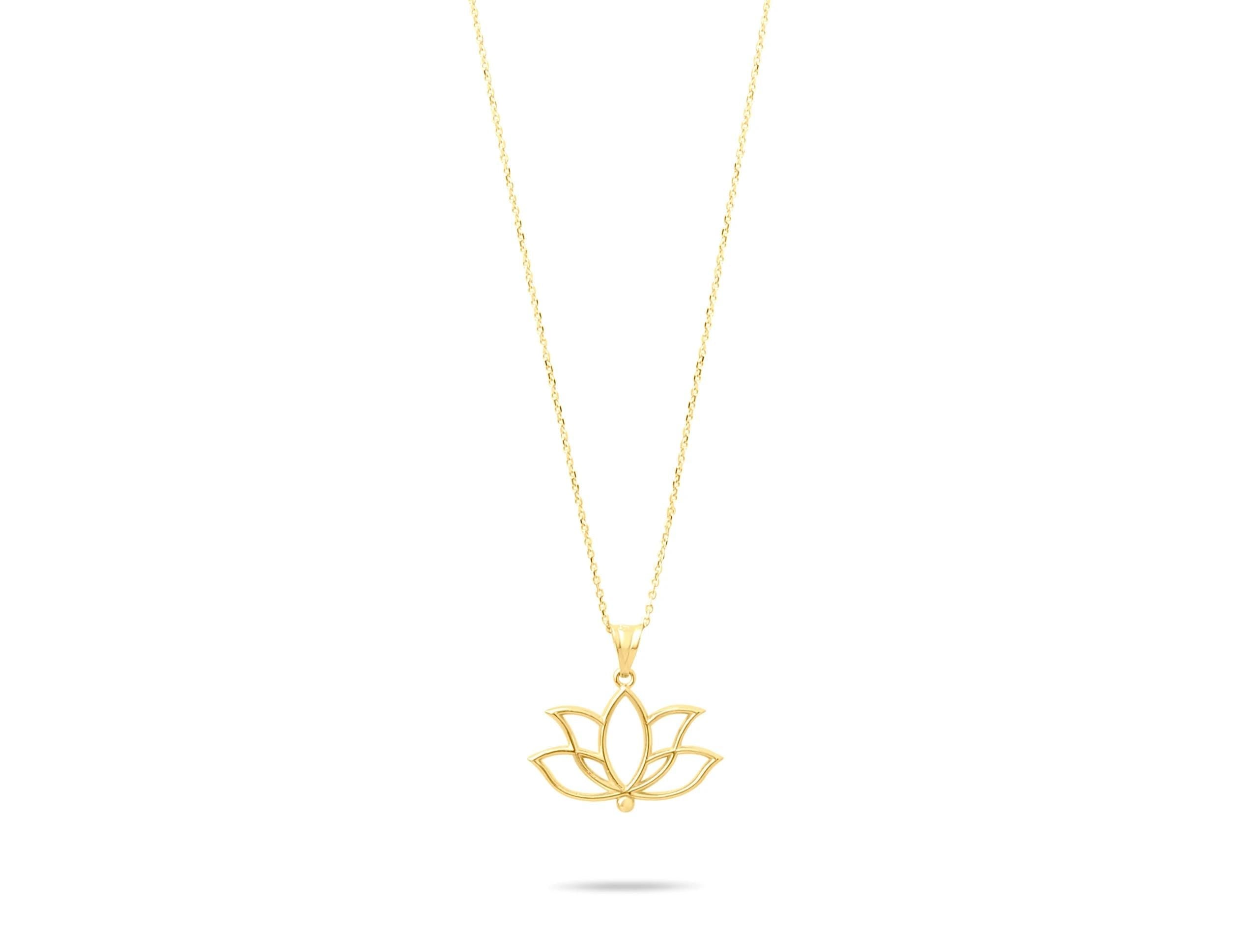 14K Solid Gold Lotus Necklace - Minimalist Yoga Pendant - Real Gold Flower Jewelry