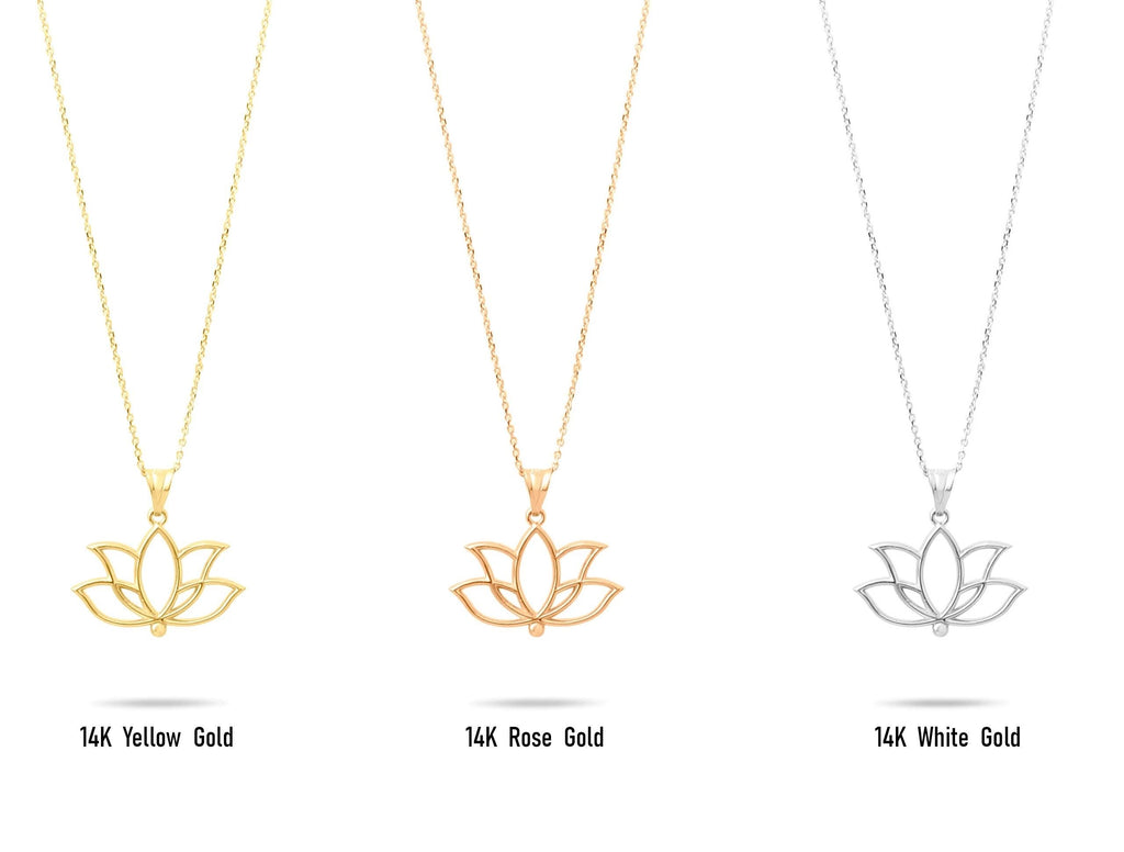 14K Solid Gold Lotus Necklace - Minimalist Yoga Pendant - Real Gold Flower Jewelry