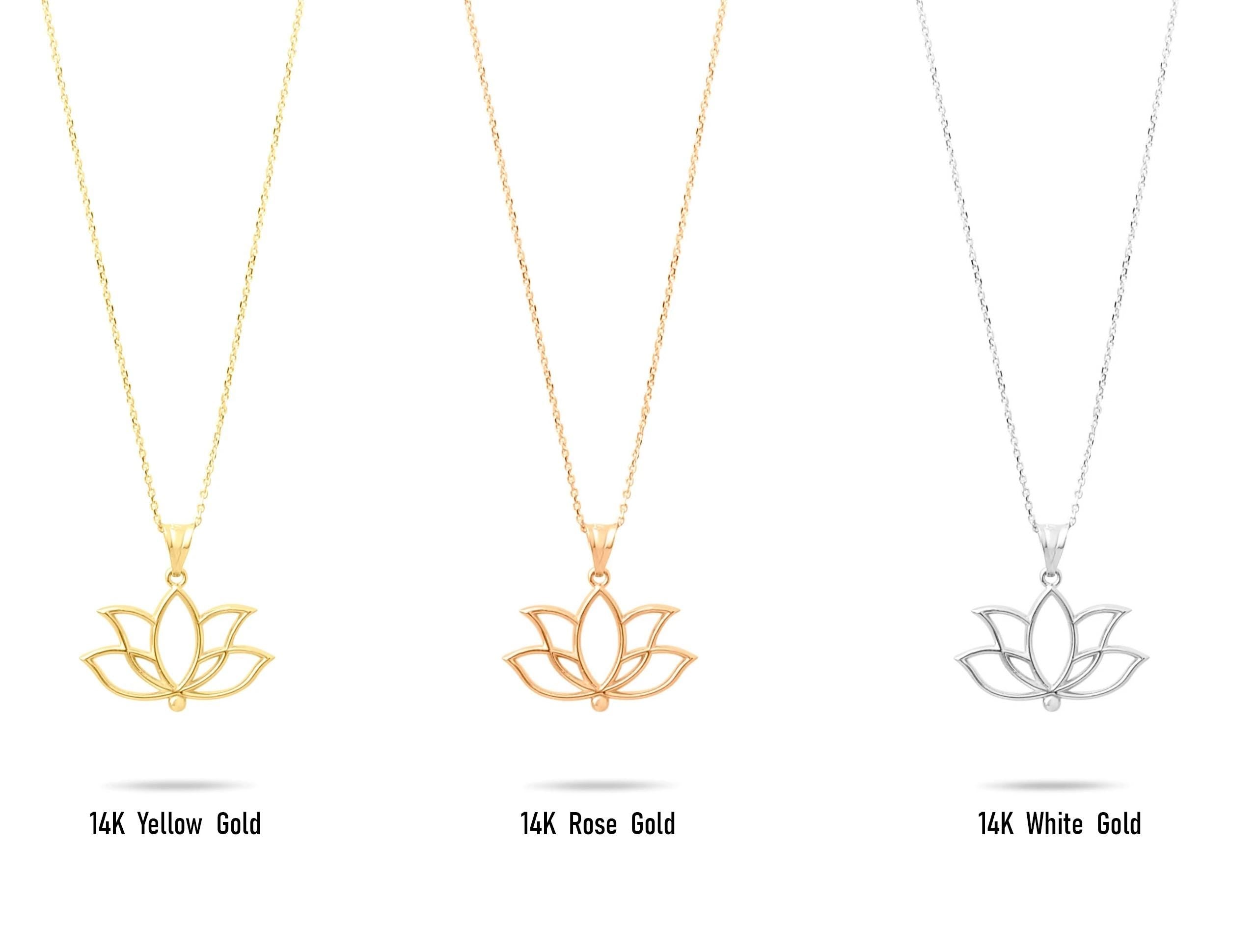 14K Solid Gold Lotus Necklace - Minimalist Yoga Pendant - Real Gold Flower Jewelry