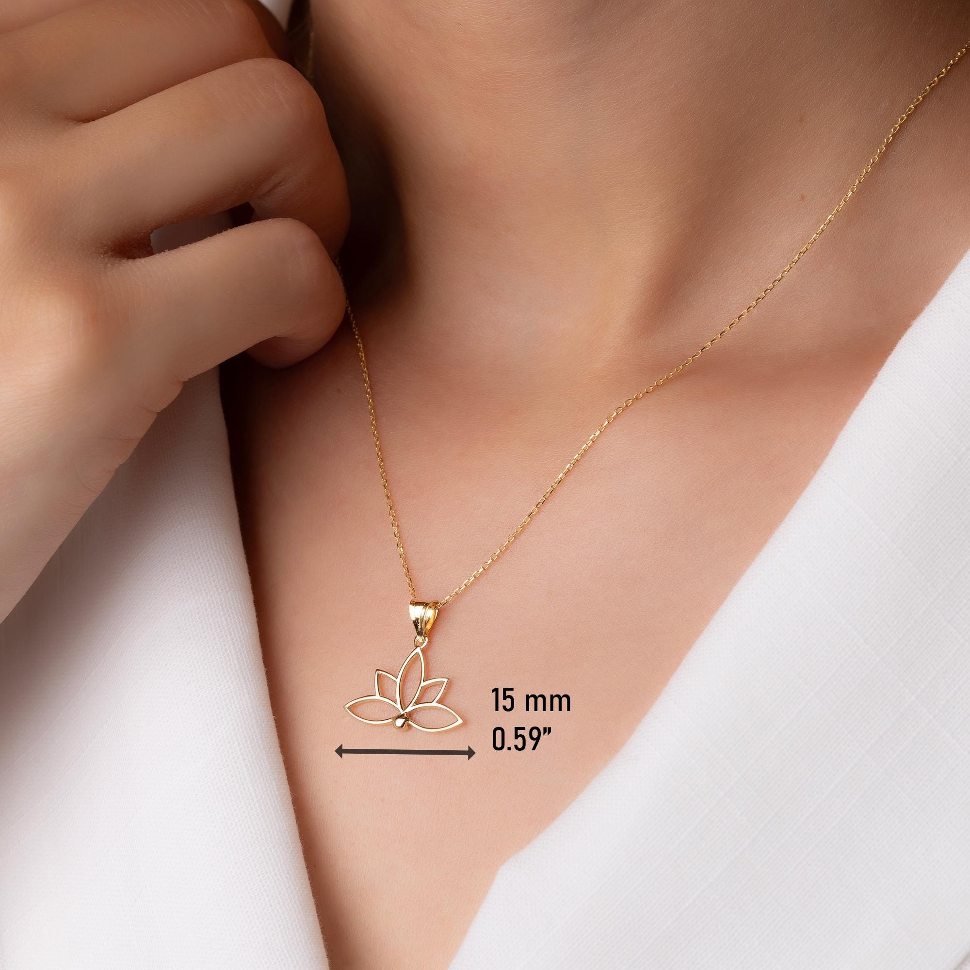 14K Solid Gold Lotus Necklace - Minimalist Yoga Pendant - Real Gold Flower Jewelry
