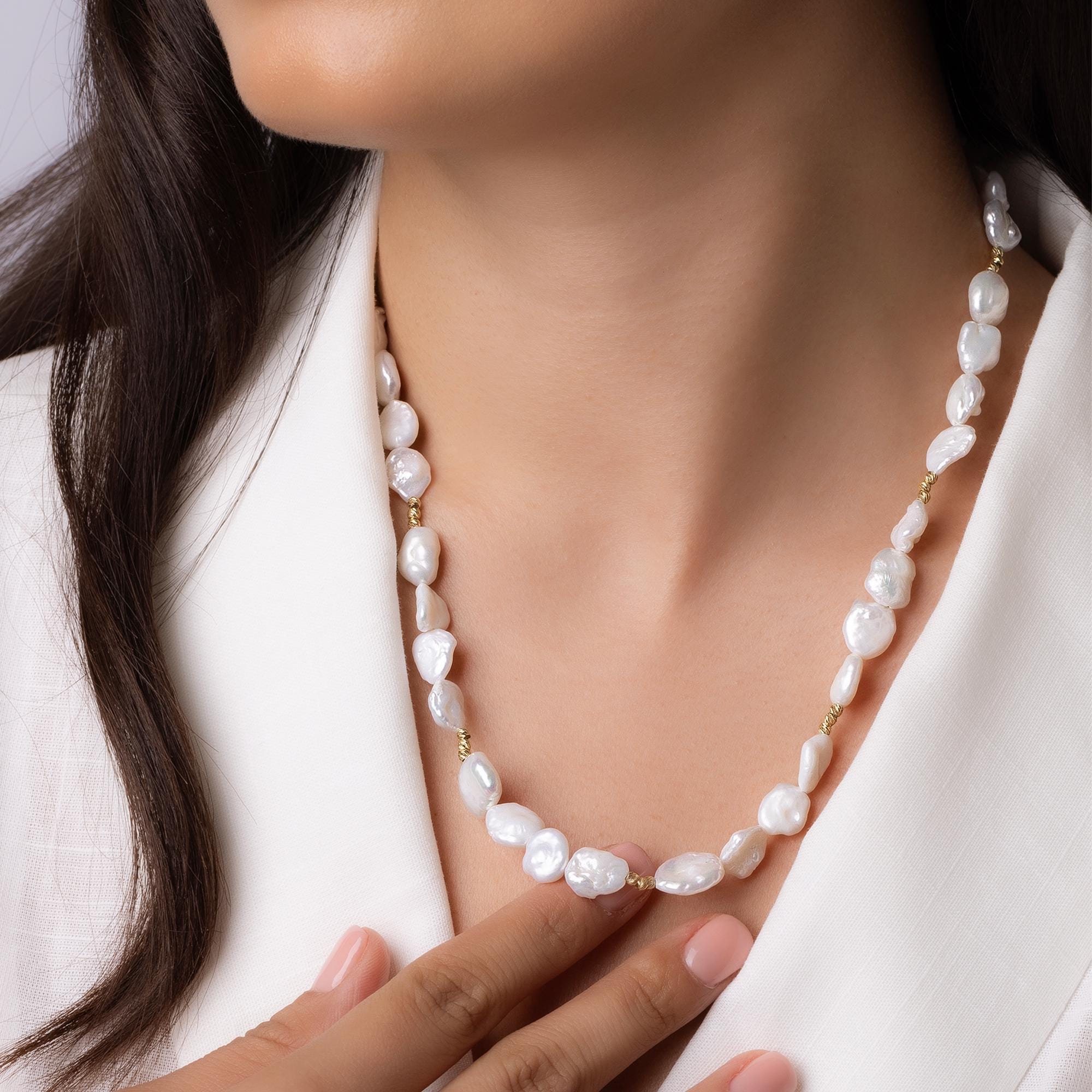 14K Gold Baroque Pearl Necklace - Natural Freshwater Pearl Jewelry