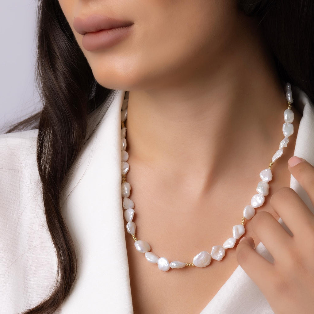 14K Gold Baroque Pearl Necklace - Natural Freshwater Pearl Jewelry