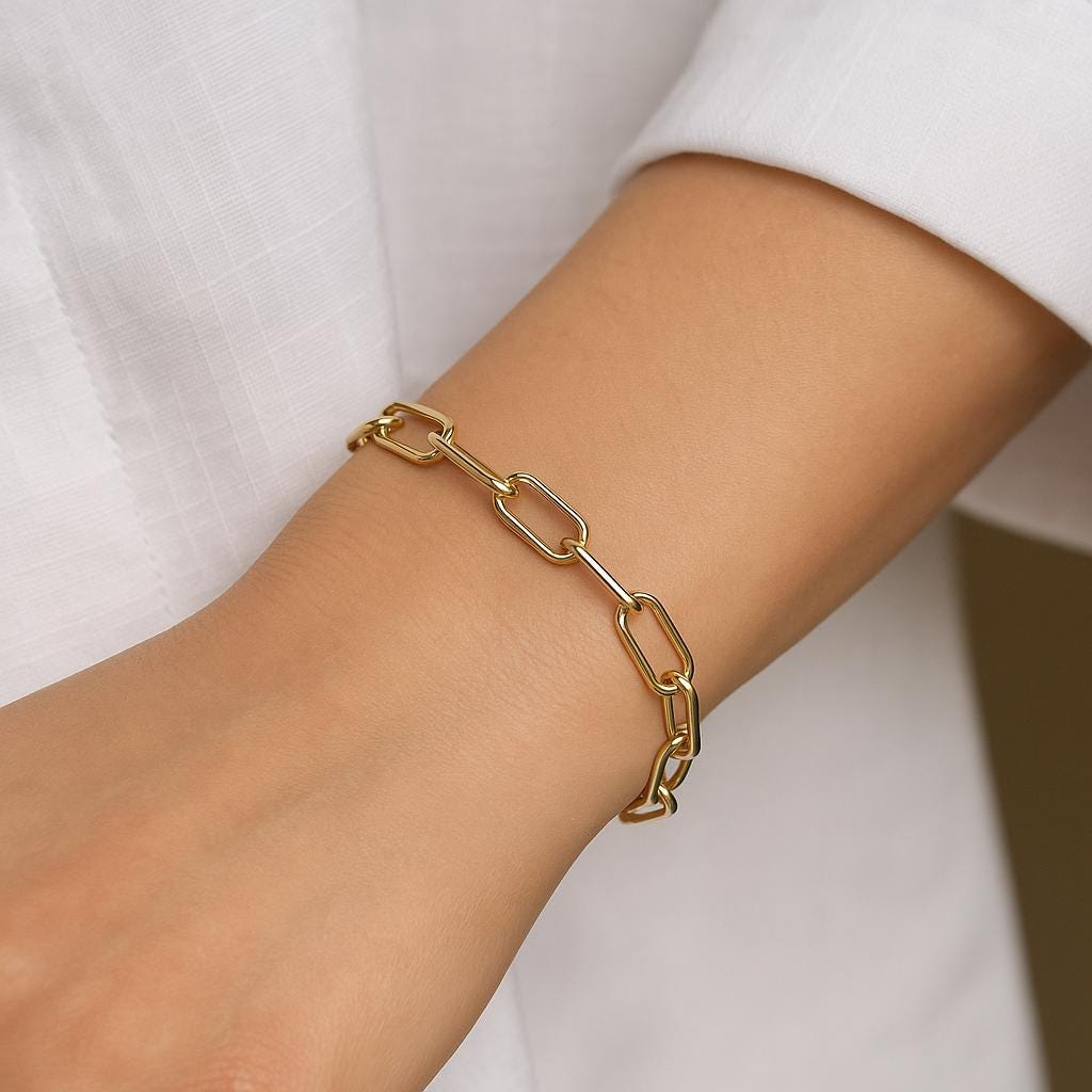 14K Solid Gold Paperclip Bracelet – 10mm Bold Link Real Gold Jewelry
