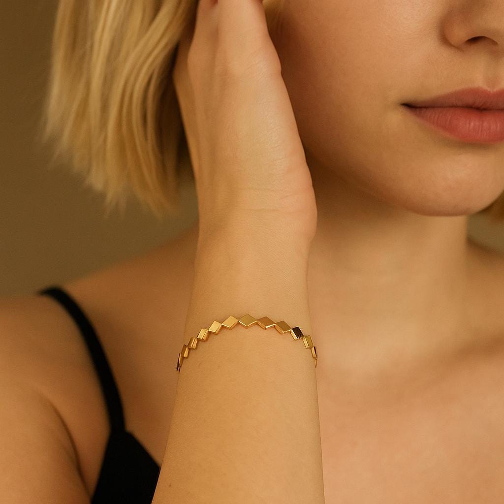 14K Solid Gold Diamond Cut Bracelet – Geometric Real Gold Jewelry