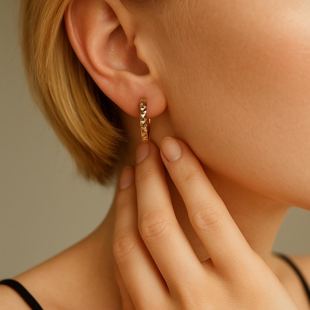 14K Solid Gold Textured Hoop Earrings – Elegant Hammered Gold Hoops