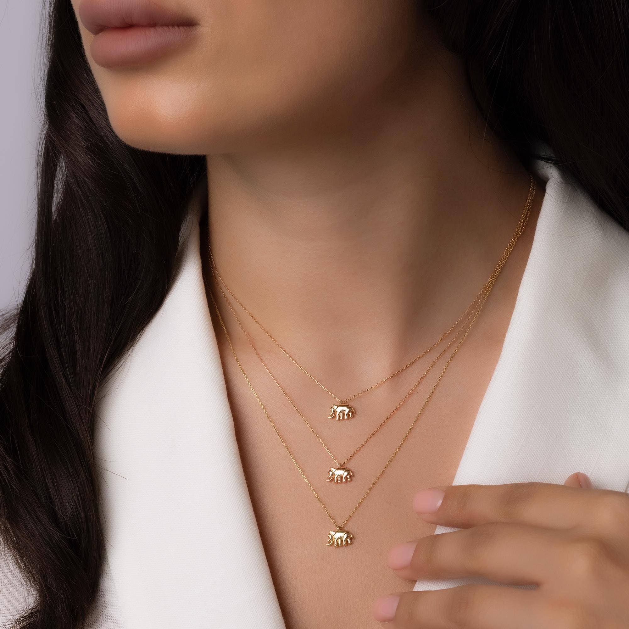 14K Solid Gold Elephant Necklace - Dainty Lucky Charm Pendant