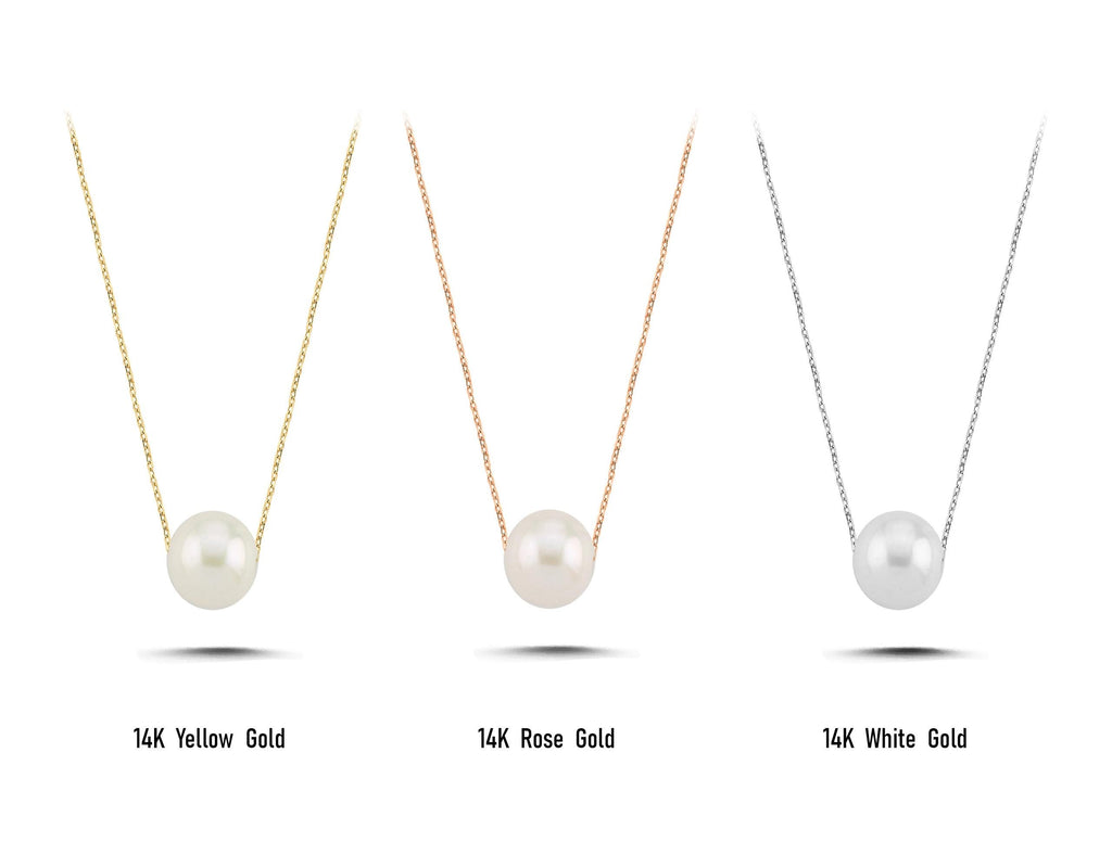 14K Solid Gold Pearl Necklace - Freshwater Pearl Chain Necklace