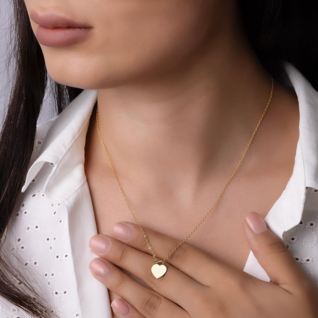 14K Solid Gold Heart Necklace - Real Gold Minimalist Pendant