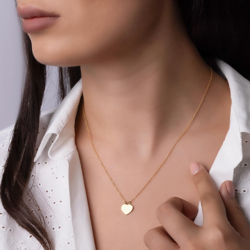 14K Solid Gold Heart Necklace - Real Gold Minimalist Pendant