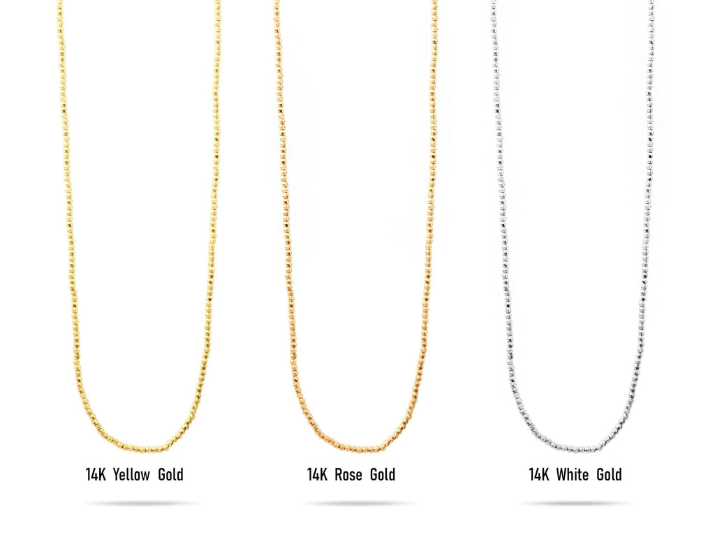 14K Solid Gold Beaded Chain Necklace – Dainty Minimalist Jewelry