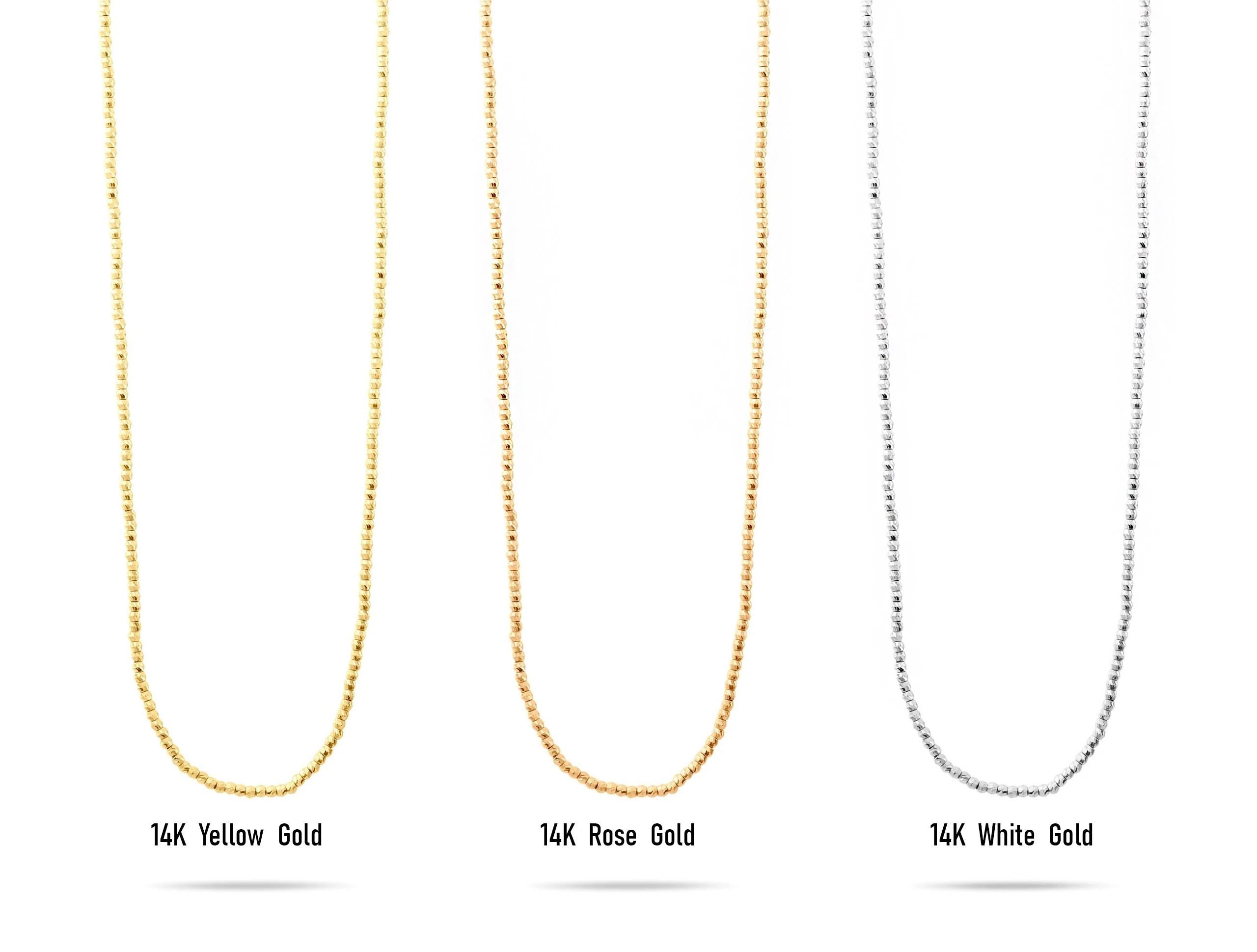 14K Solid Gold Beaded Chain Necklace – Dainty Minimalist Jewelry