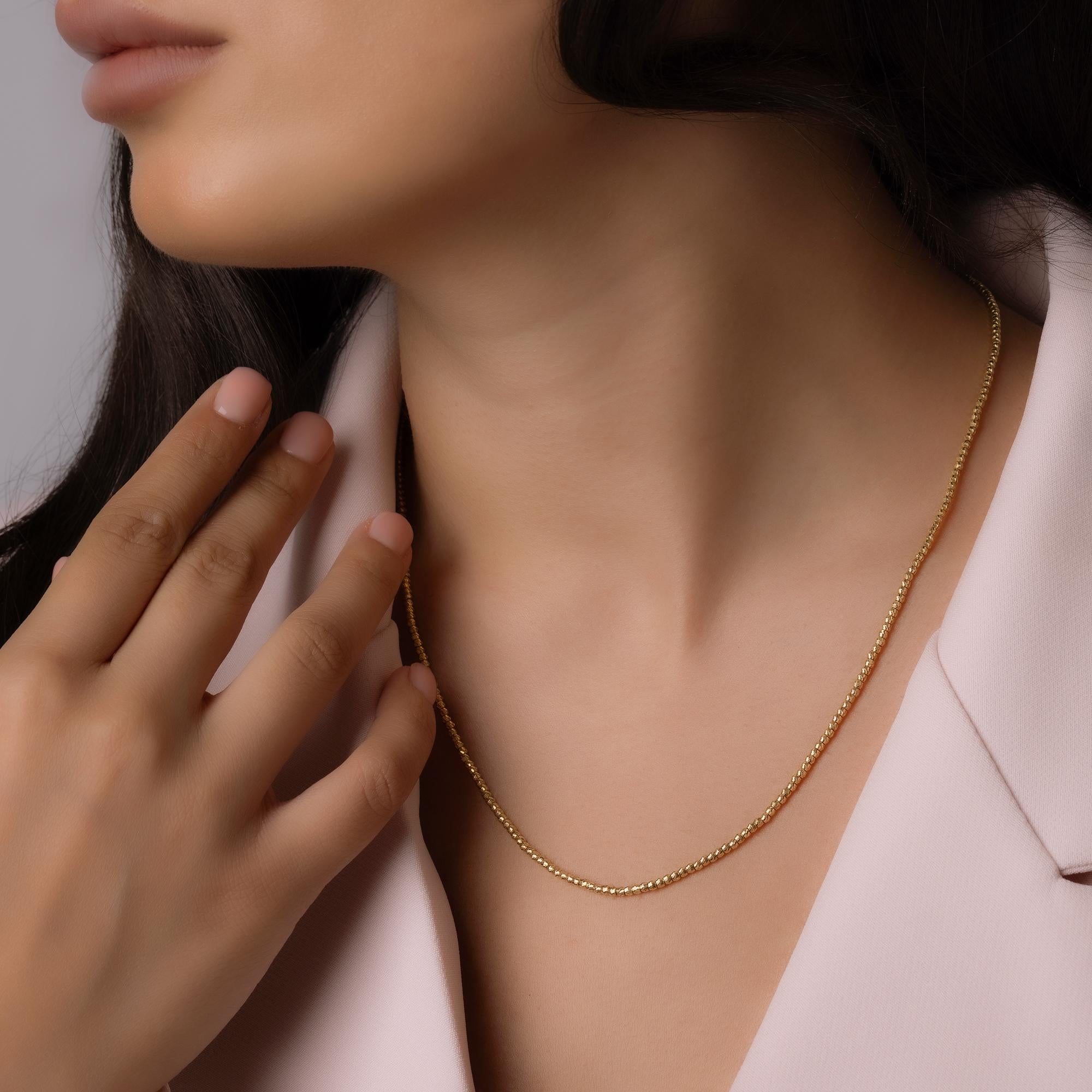 14K Solid Gold Beaded Chain Necklace – Dainty Minimalist Jewelry