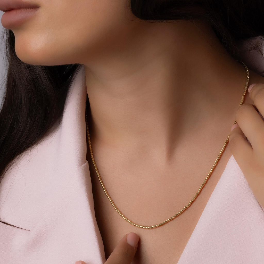 14K Solid Gold Beaded Chain Necklace – Dainty Minimalist Jewelry