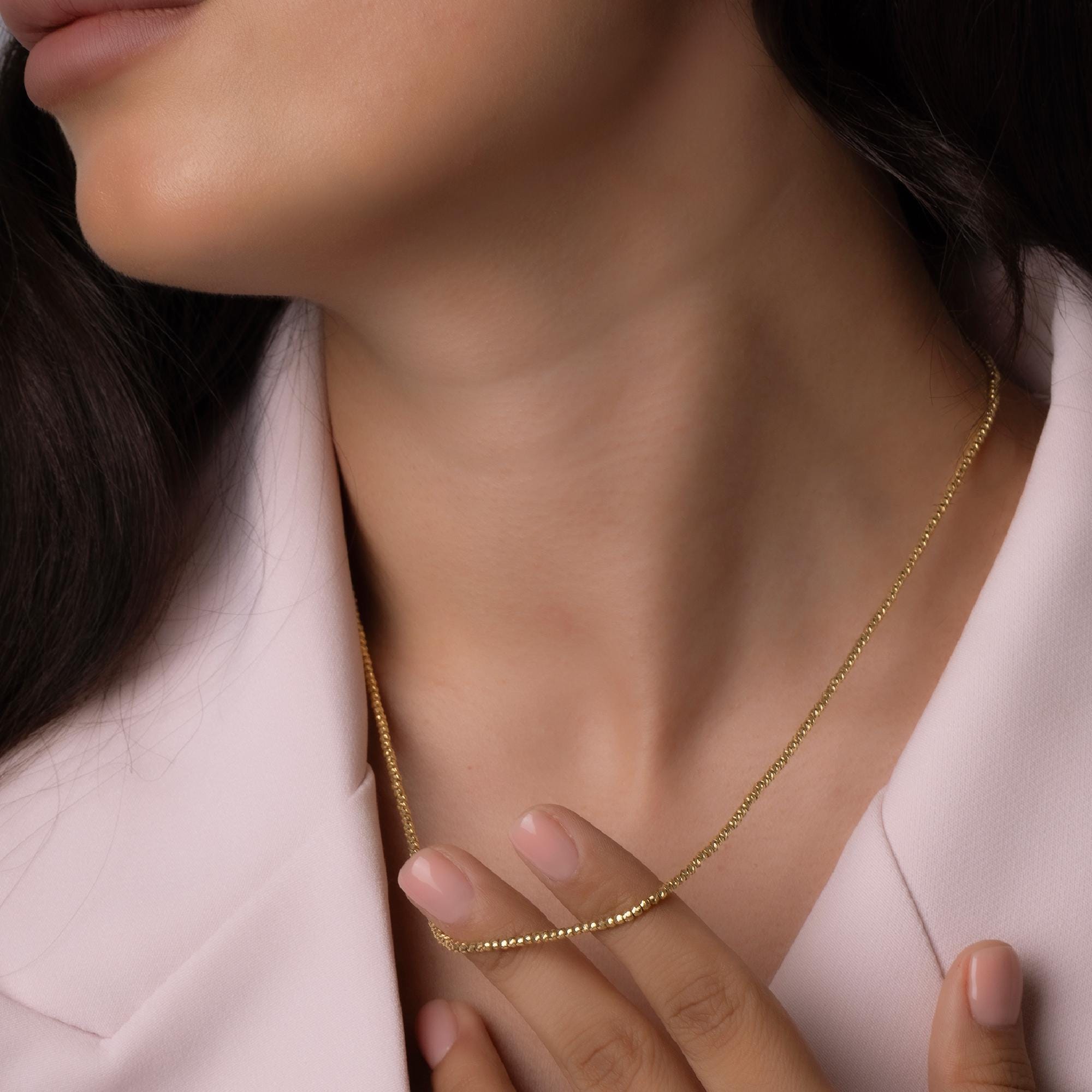 14K Solid Gold Beaded Chain Necklace – Dainty Minimalist Jewelry