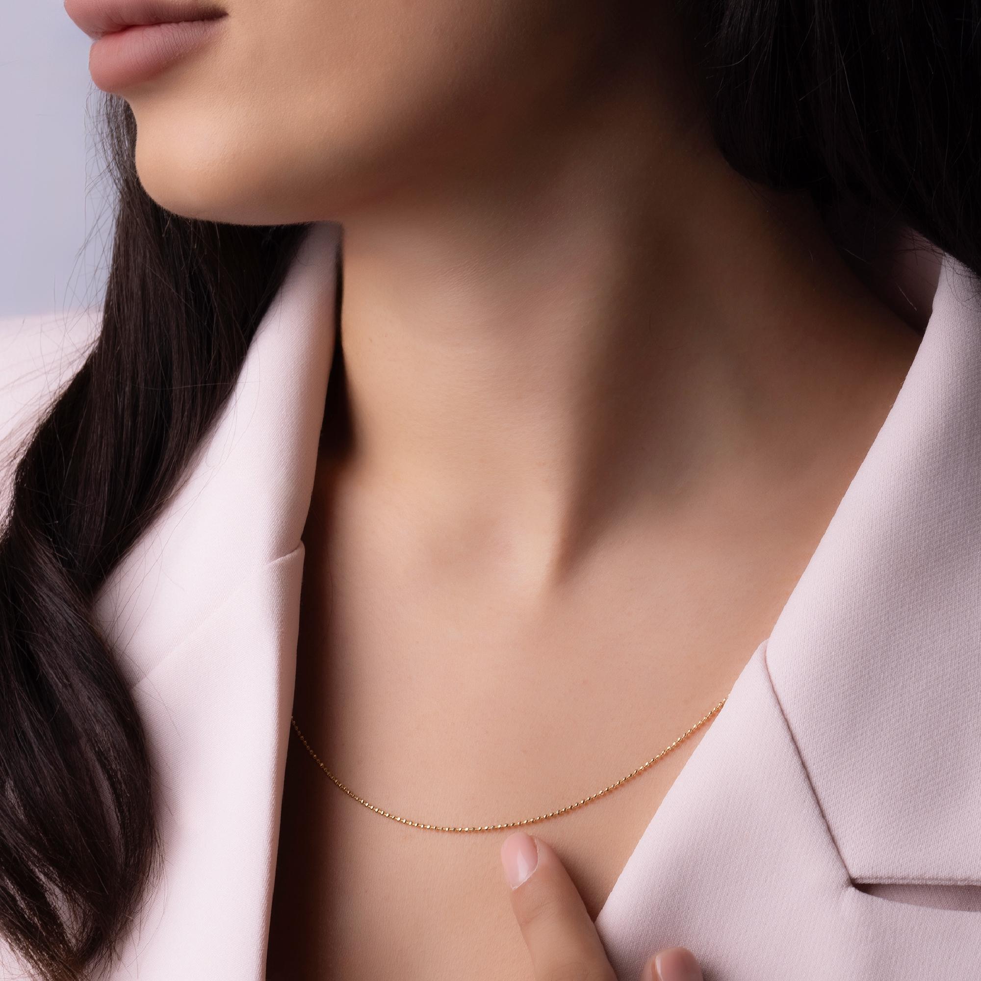 14K Solid Gold Beaded Chain Necklace – 2mm Real Gold Chain