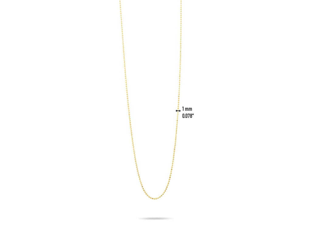 14K Solid Gold Beaded Chain Necklace – 2mm Real Gold Chain
