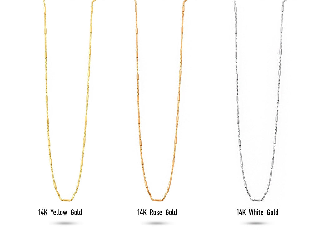 14K Solid Gold Bar Link Chain Necklace – Dainty Minimalist Jewelry