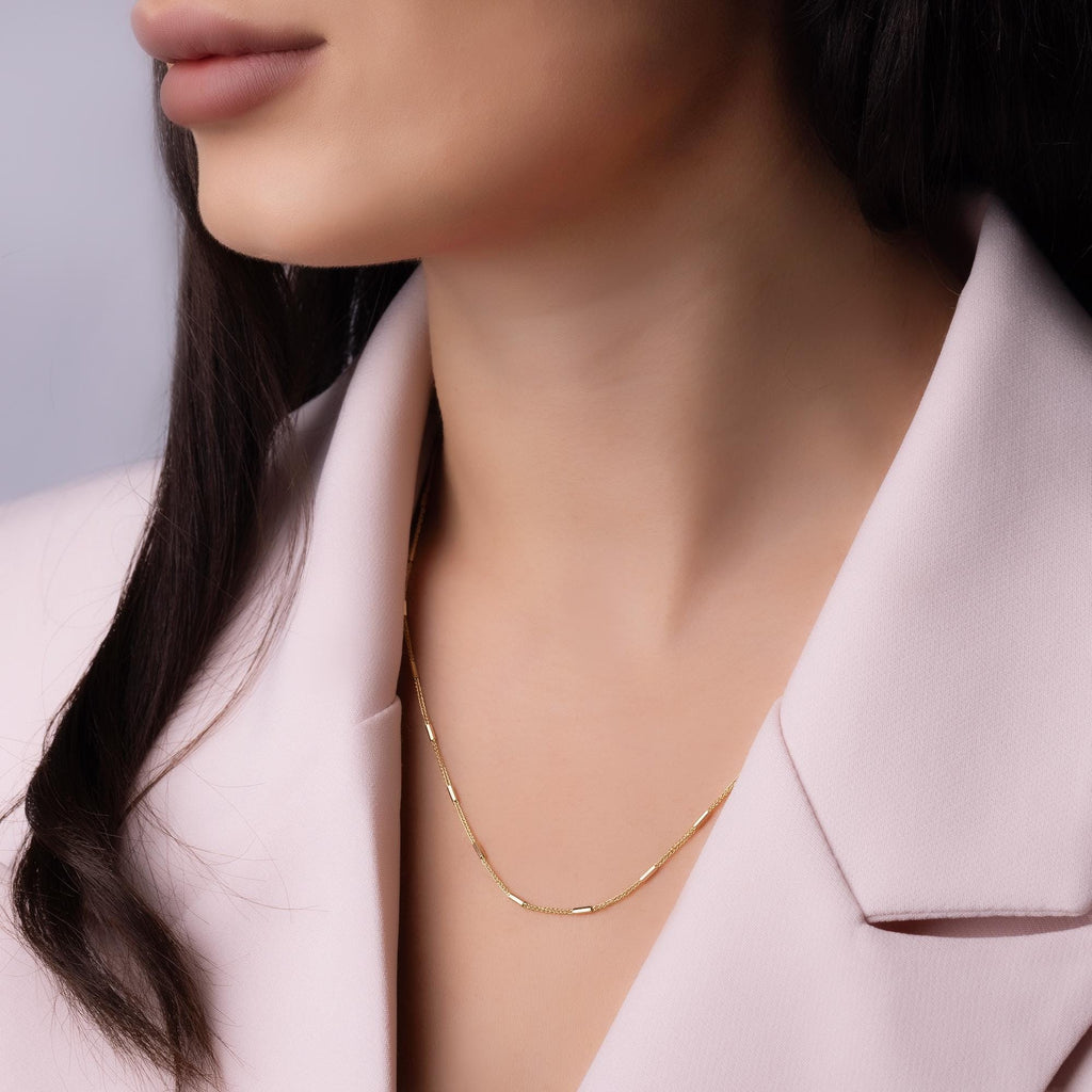 14K Solid Gold Bar Link Chain Necklace – Dainty Minimalist Jewelry