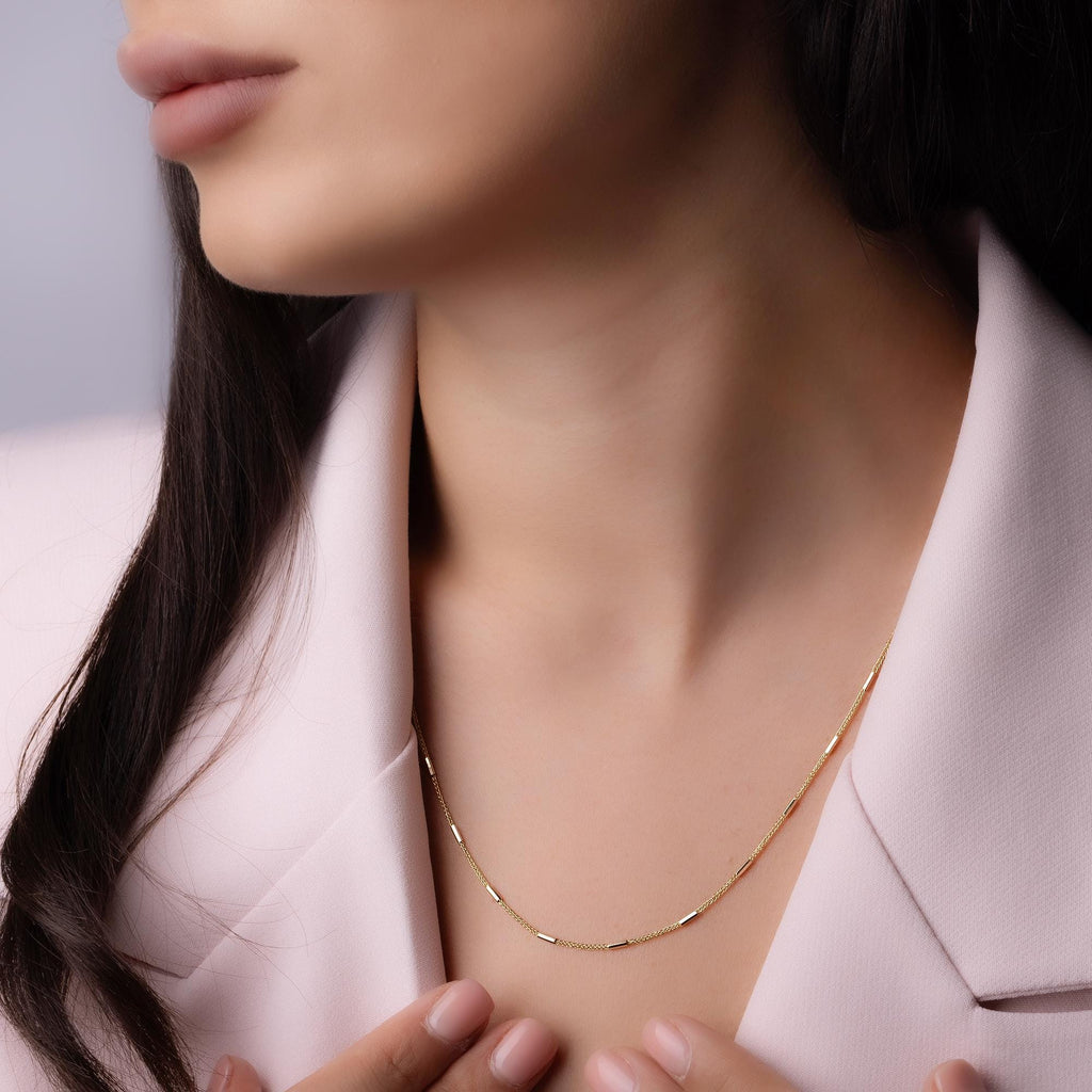 14K Solid Gold Bar Link Chain Necklace – Dainty Minimalist Jewelry