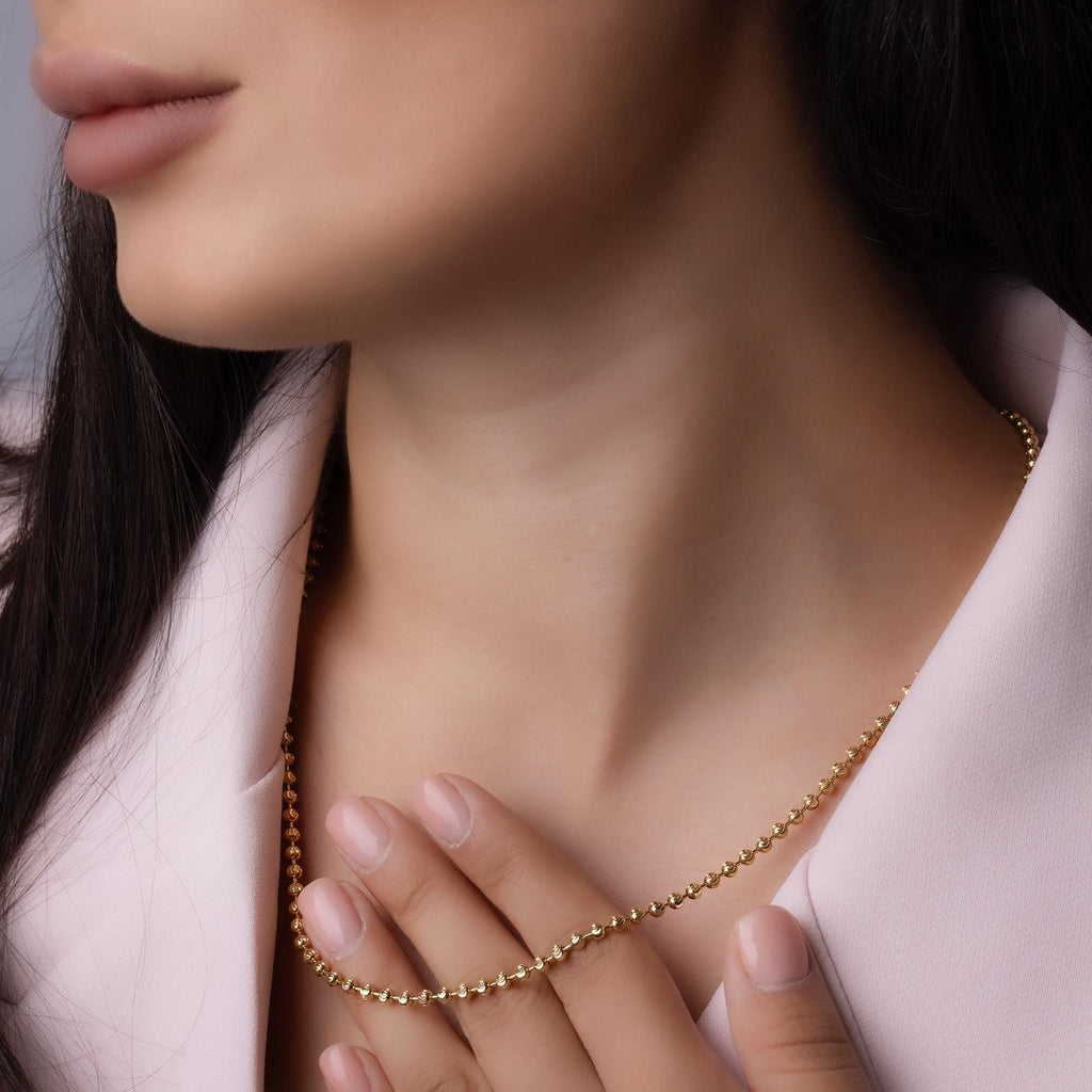 14K Solid Gold Beaded Box Chain Necklace – Bold Minimalist Jewelry