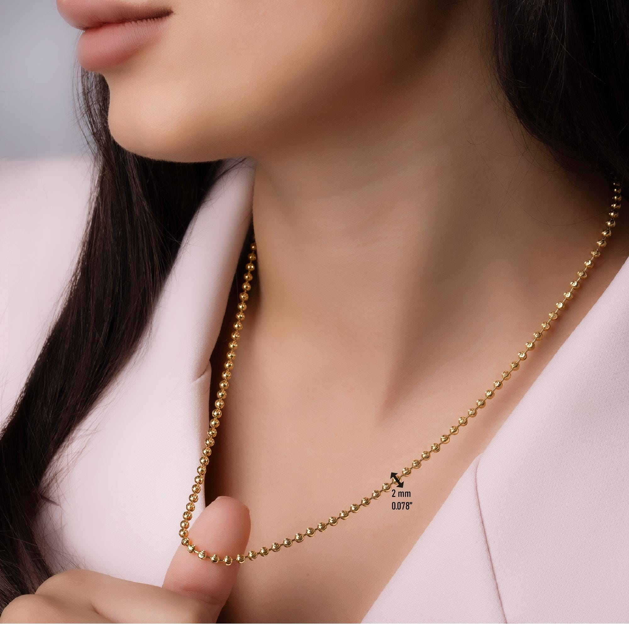 14K Solid Gold Beaded Box Chain Necklace – Bold Minimalist Jewelry