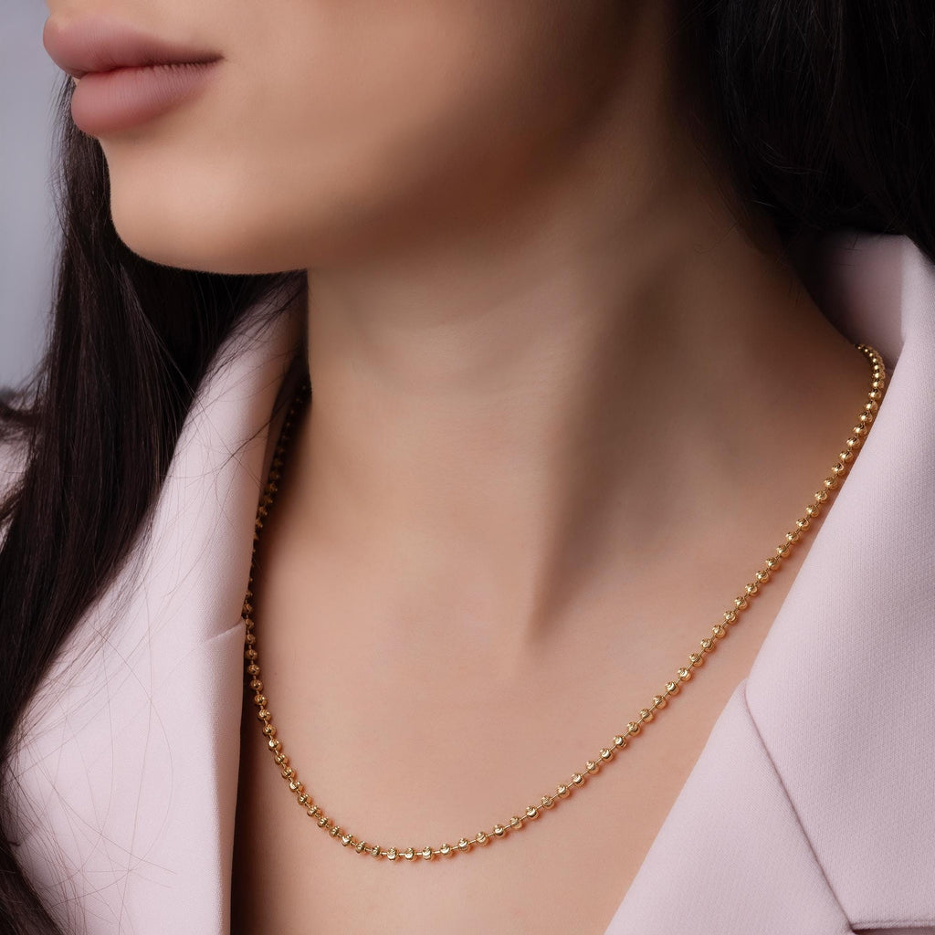14K Solid Gold Beaded Box Chain Necklace – Bold Minimalist Jewelry