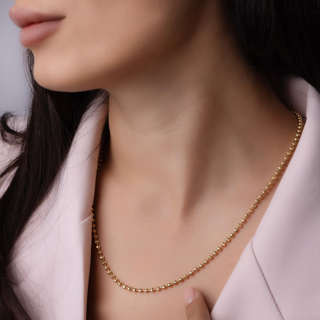 14K Solid Gold Beaded Box Chain Necklace – Bold Minimalist Jewelry