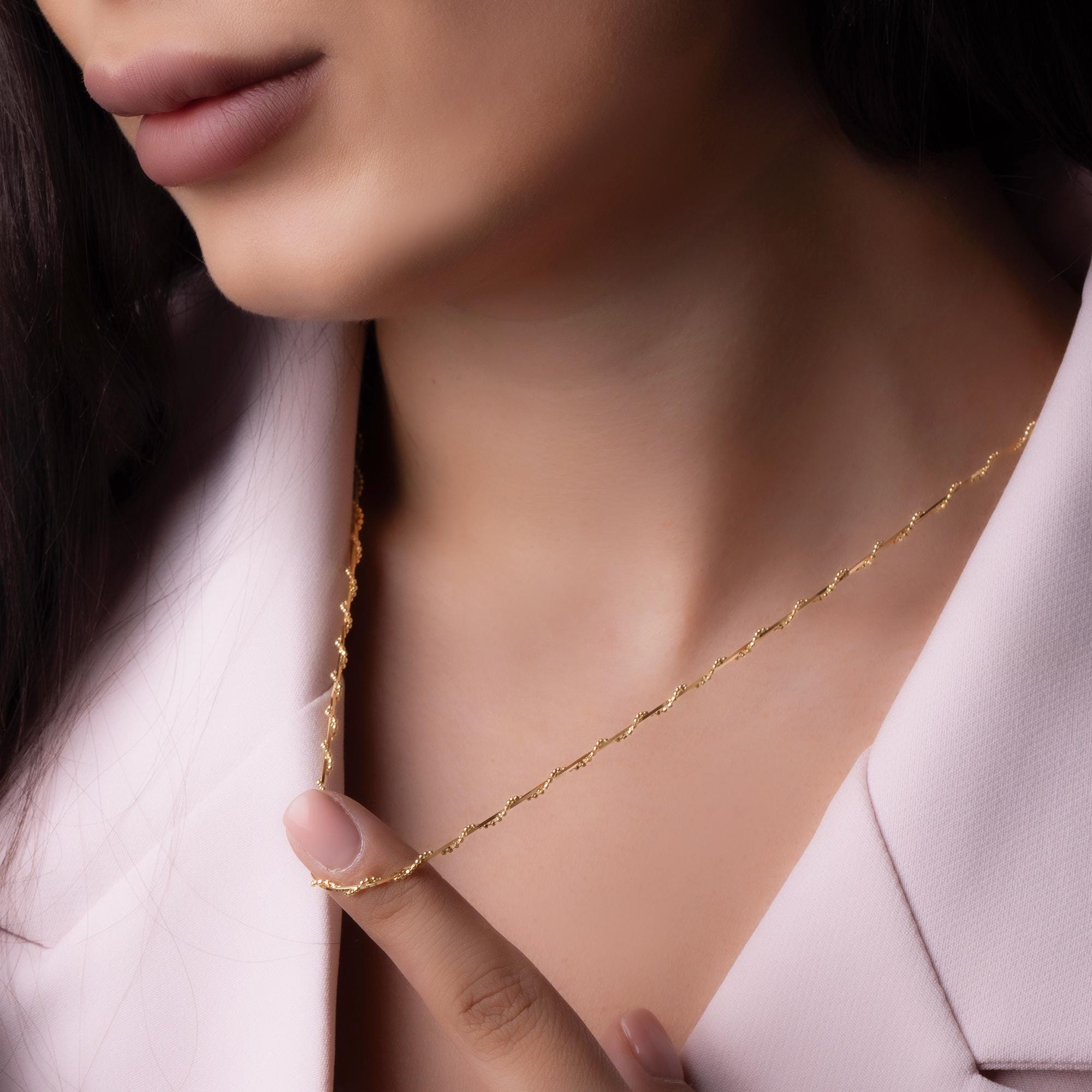 14K Solid Gold Long Link Chain Necklace - Modern Minimalist Jewelry