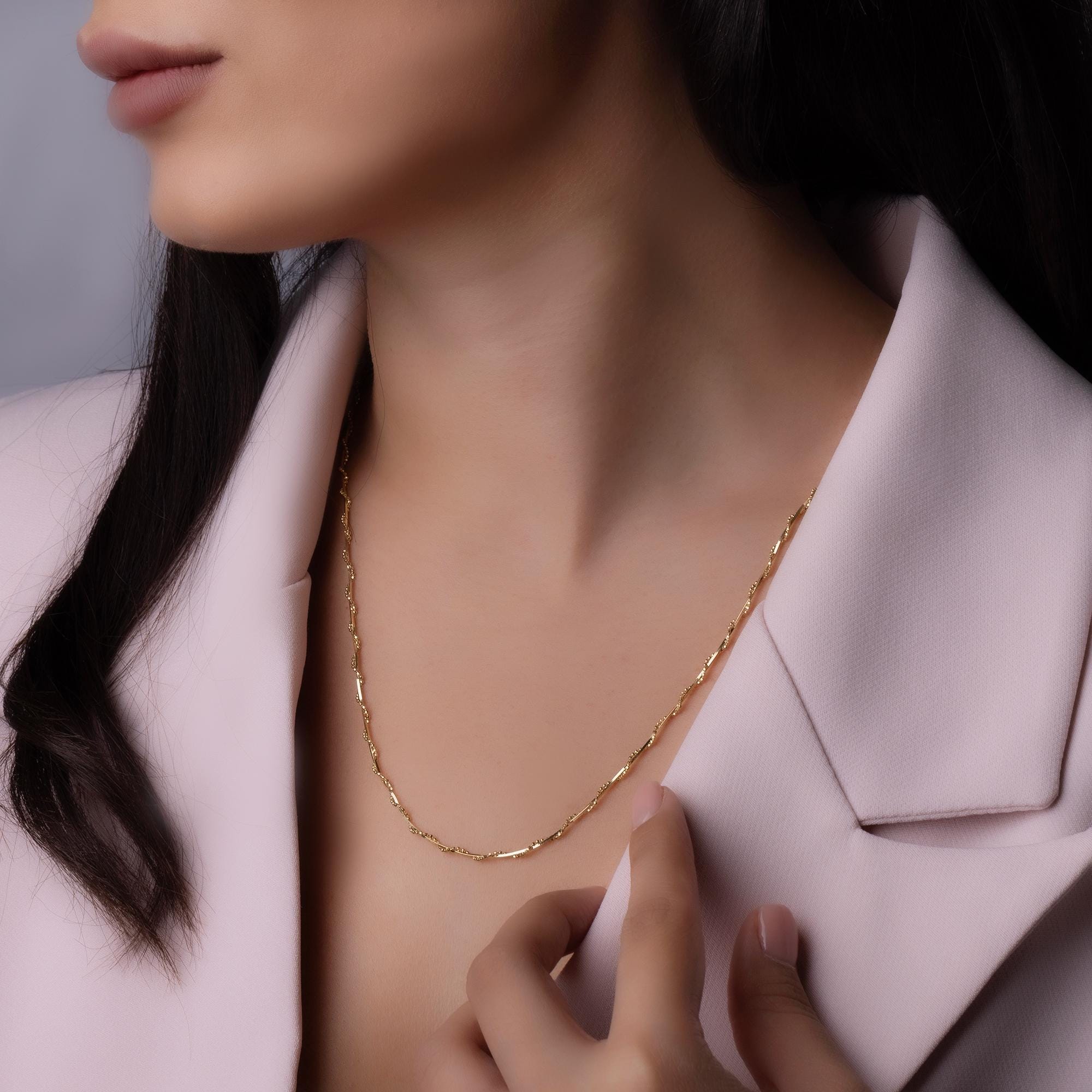 14K Solid Gold Long Link Chain Necklace - Modern Minimalist Jewelry