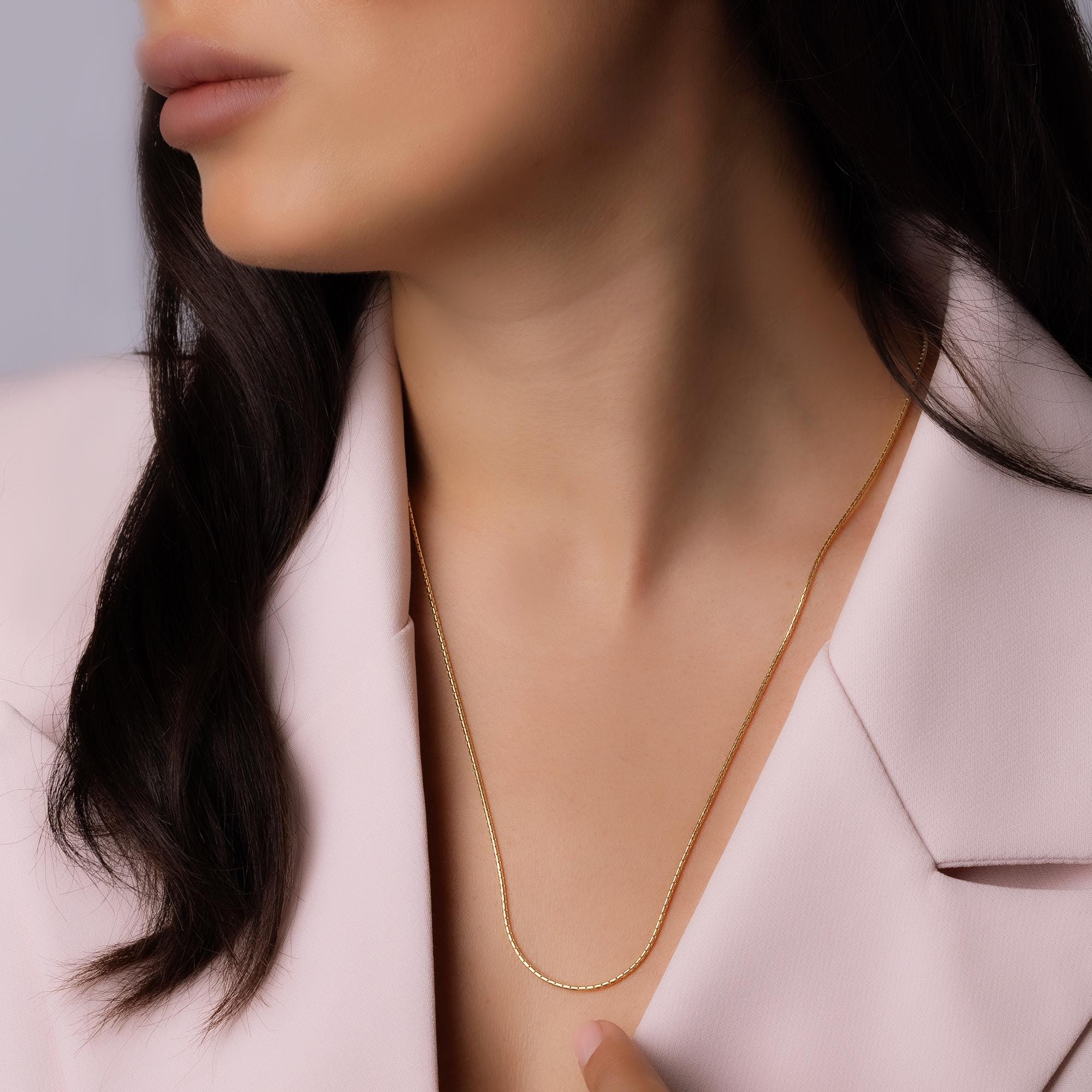 14K Solid Gold Snake Chain Necklace – Dainty Long Chain Layering Necklace