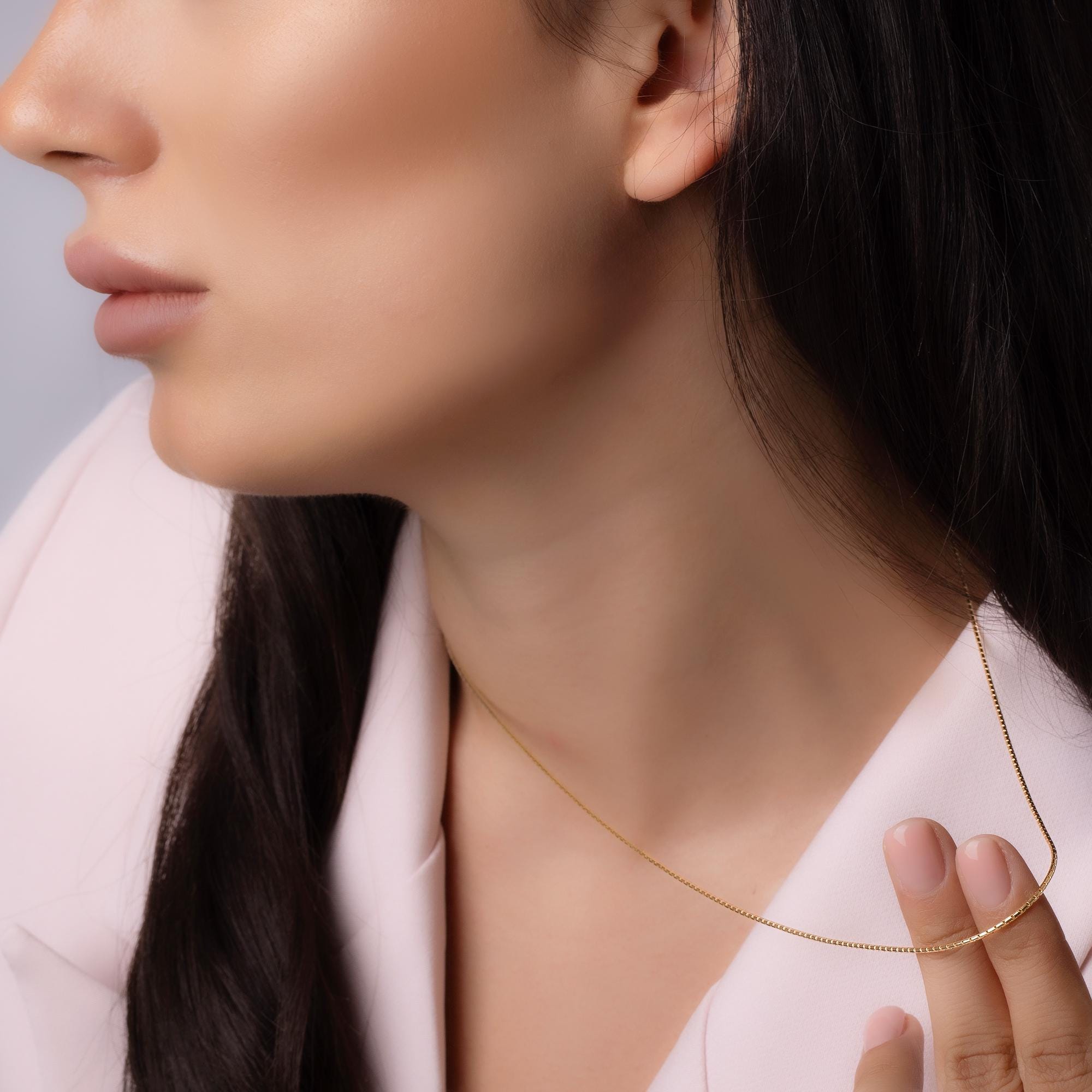 14K Solid Gold Snake Chain Necklace – Dainty Long Chain Layering Necklace