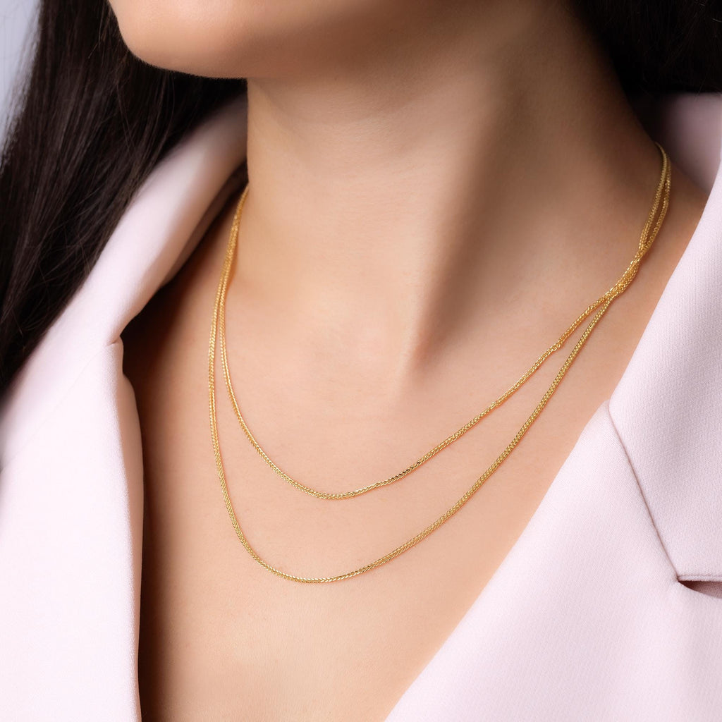 14K Solid Gold Herringbone Chain Necklace - Real Gold Flat Snake Chain