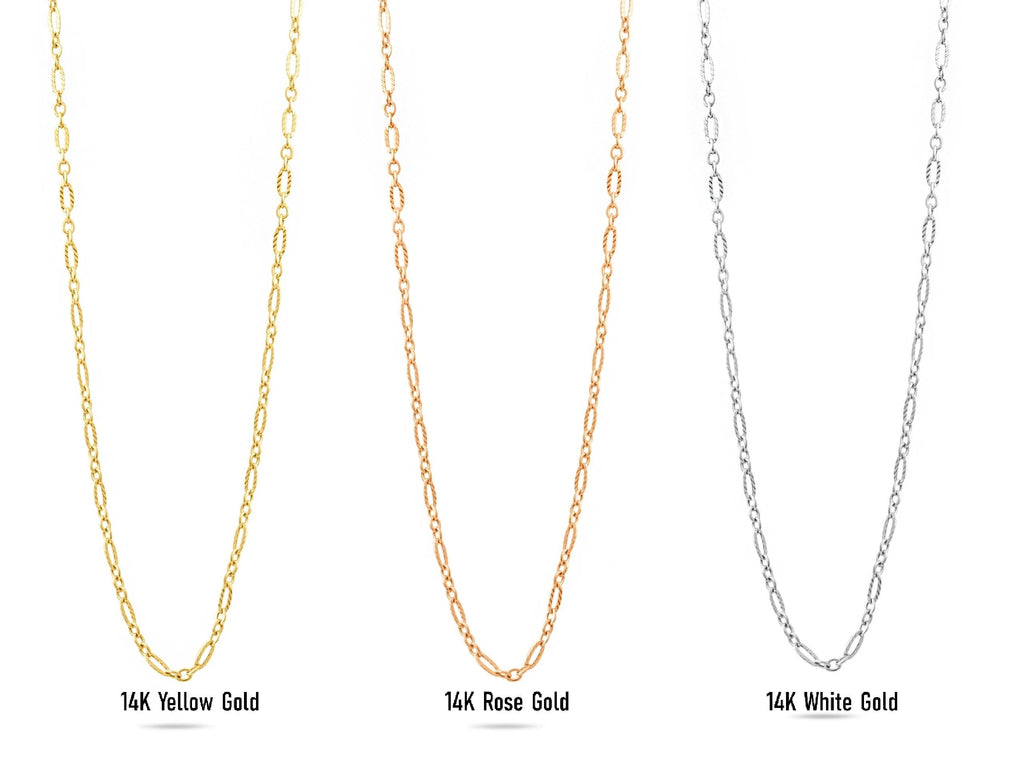 14K Solid Gold Layered Figaro Chain Necklace – Triple Strand Real Gold Jewelry