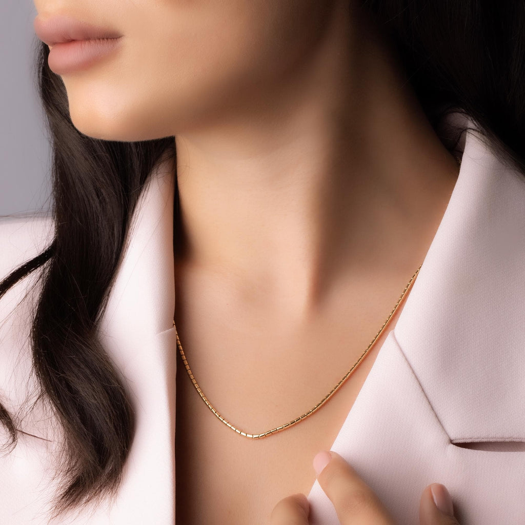 14K Solid Gold Flat Chain Necklace - Minimalist Gold Chain