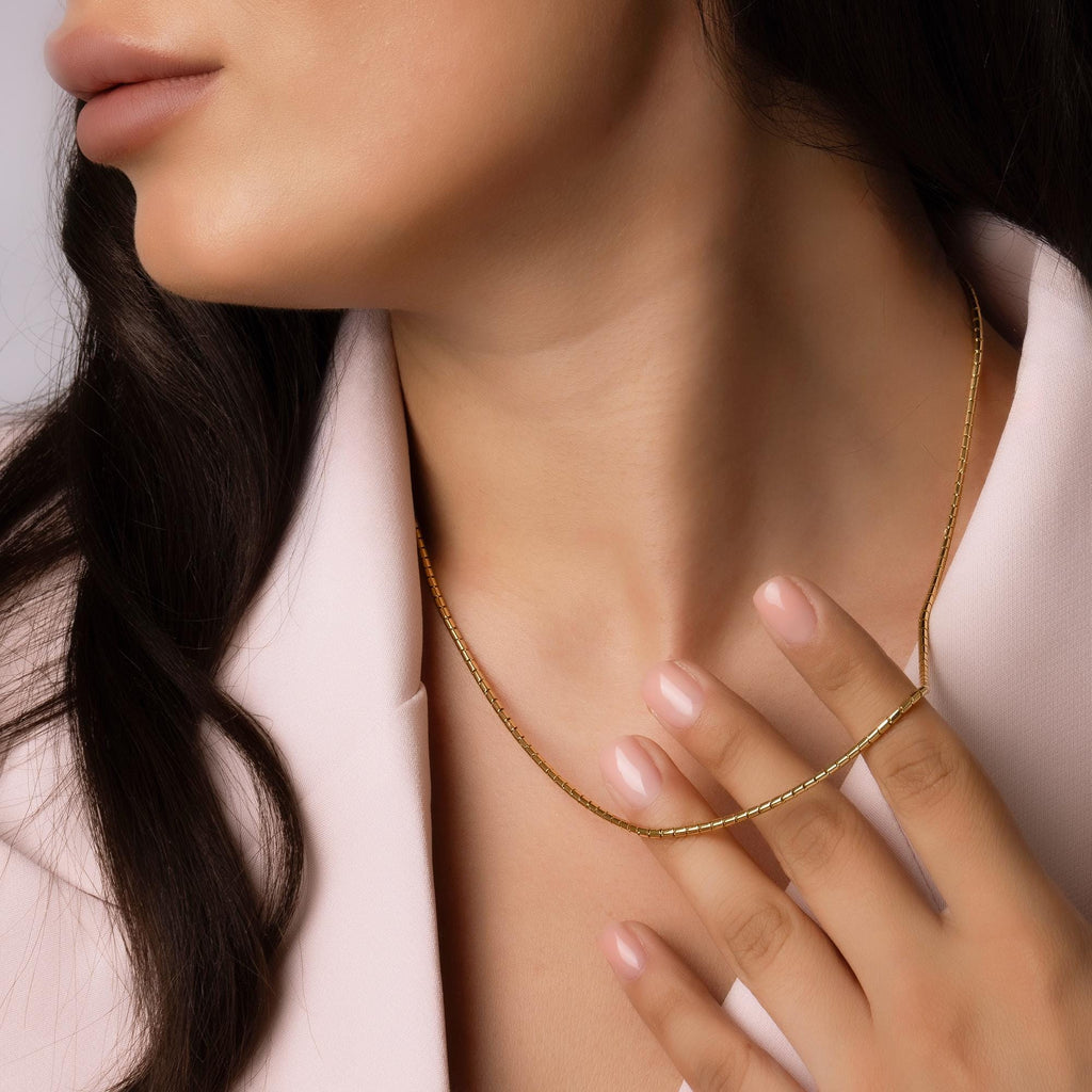 14K Solid Gold Flat Chain Necklace - Minimalist Gold Chain