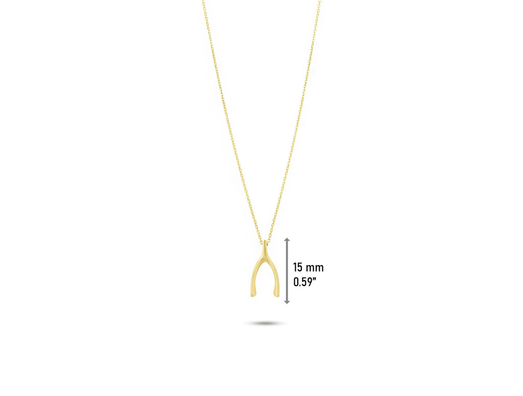 14K Solid Gold Wishbone Necklace - Dainty Lucky Charm Pendant