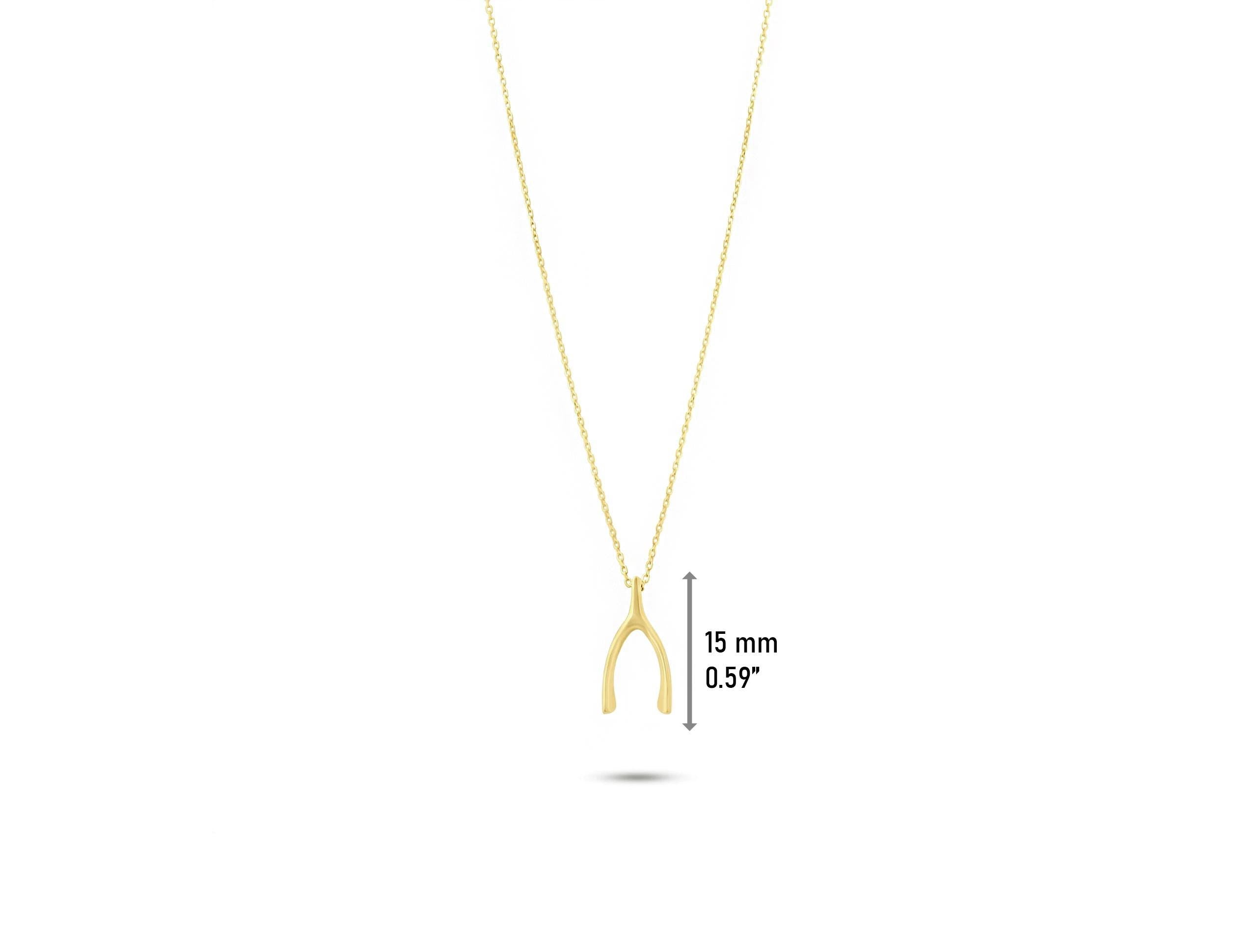 14K Solid Gold Wishbone Necklace - Dainty Lucky Charm Pendant